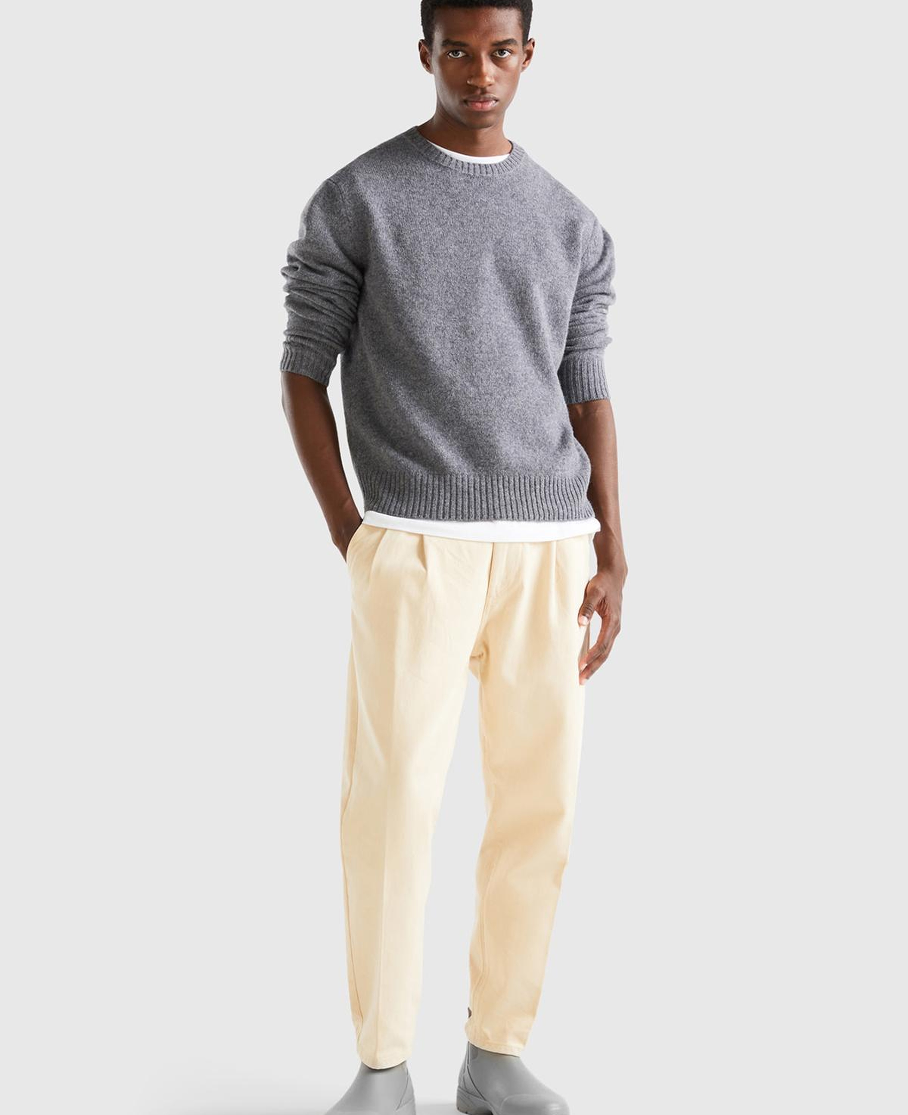 Erkek Antrasit Melanj Bisiklet Yaka Shetland Kazak