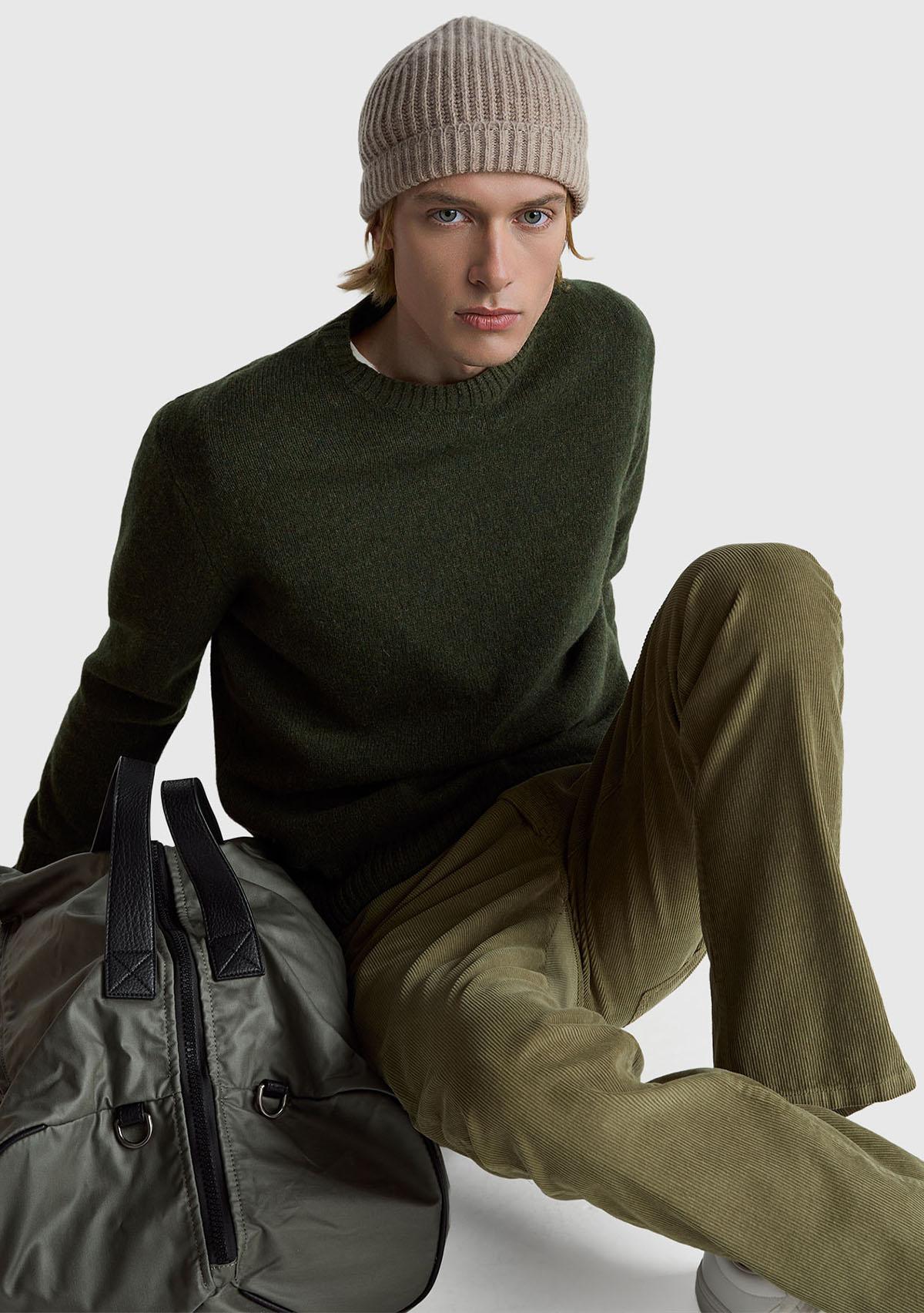 Erkek Koyu Yeşil Bisiklet Yaka Shetland Kazak