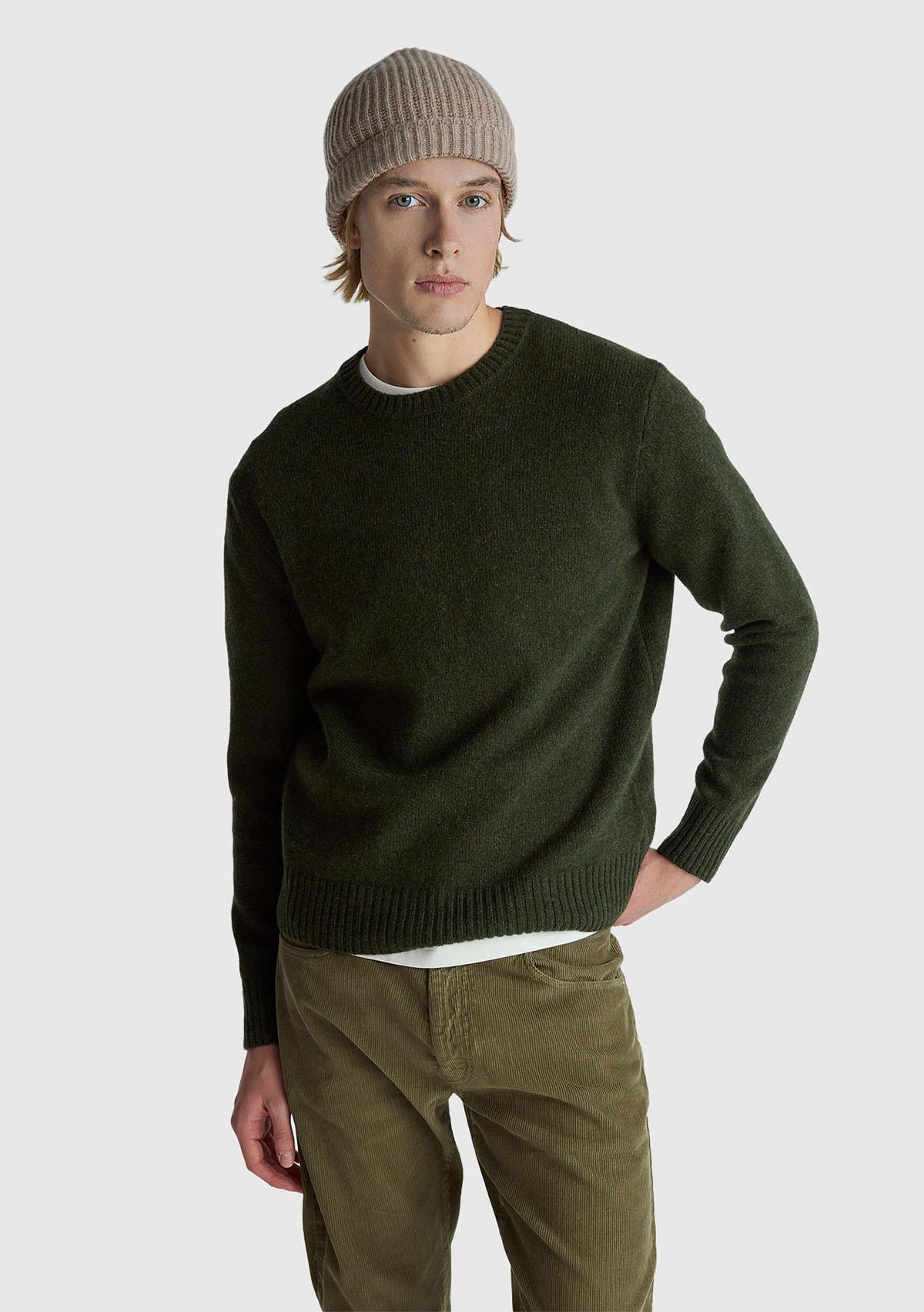 Erkek Koyu Yeşil Bisiklet Yaka Shetland Kazak