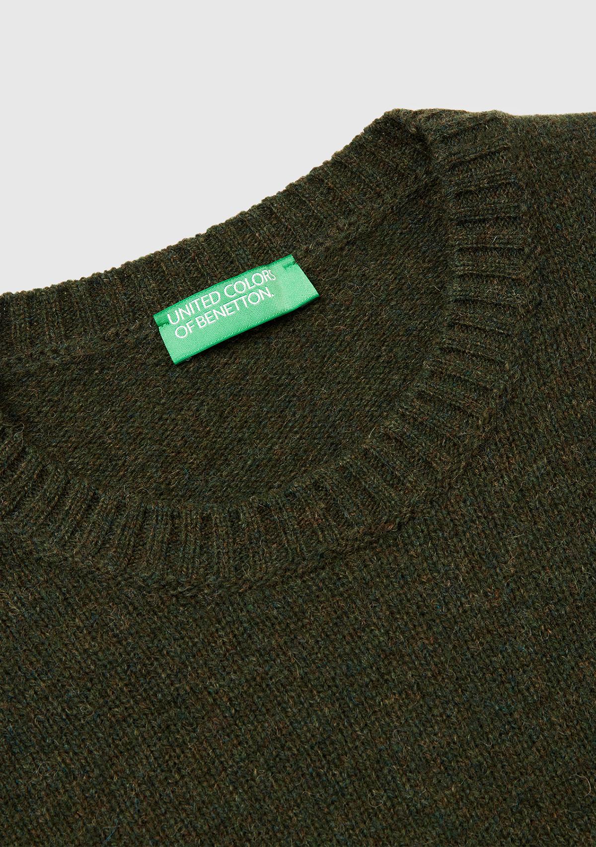 Erkek Koyu Yeşil Bisiklet Yaka Shetland Kazak