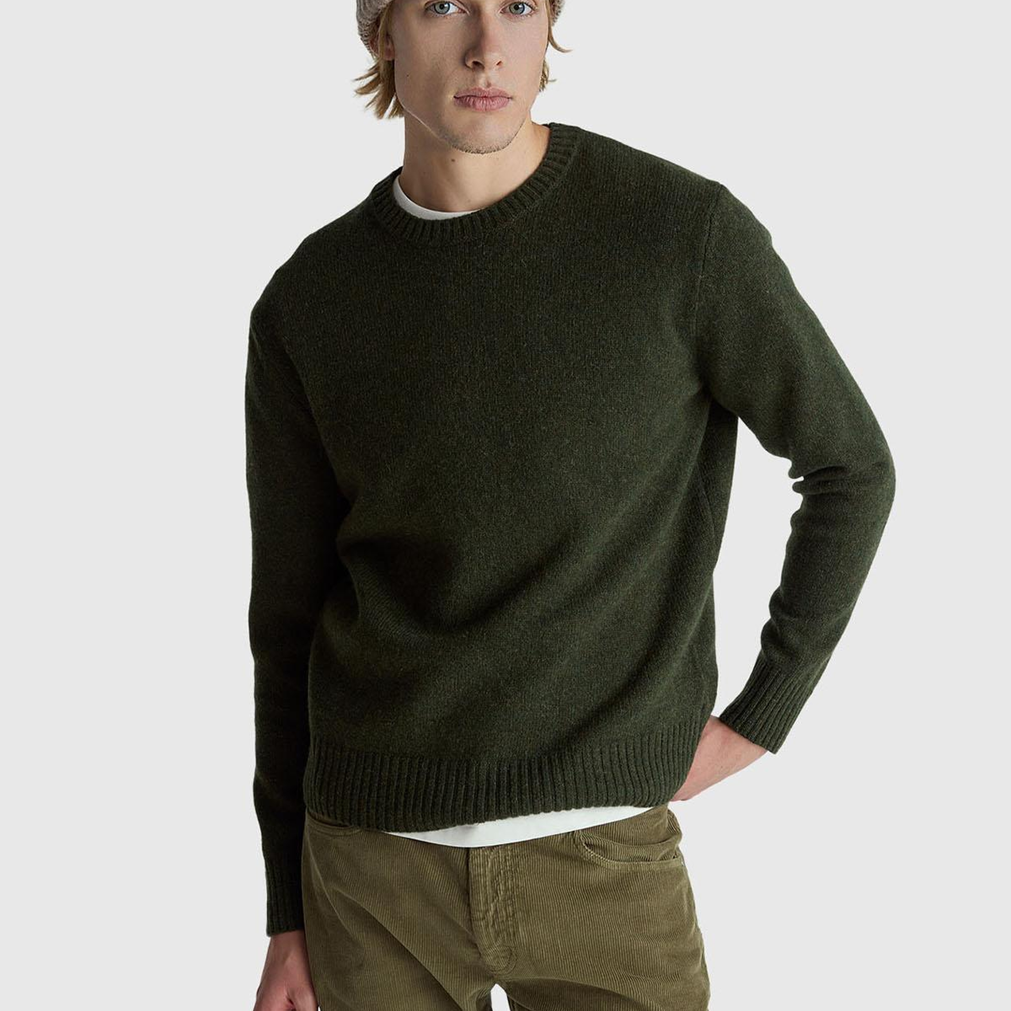 Erkek Koyu Yeşil Bisiklet Yaka Shetland Kazak