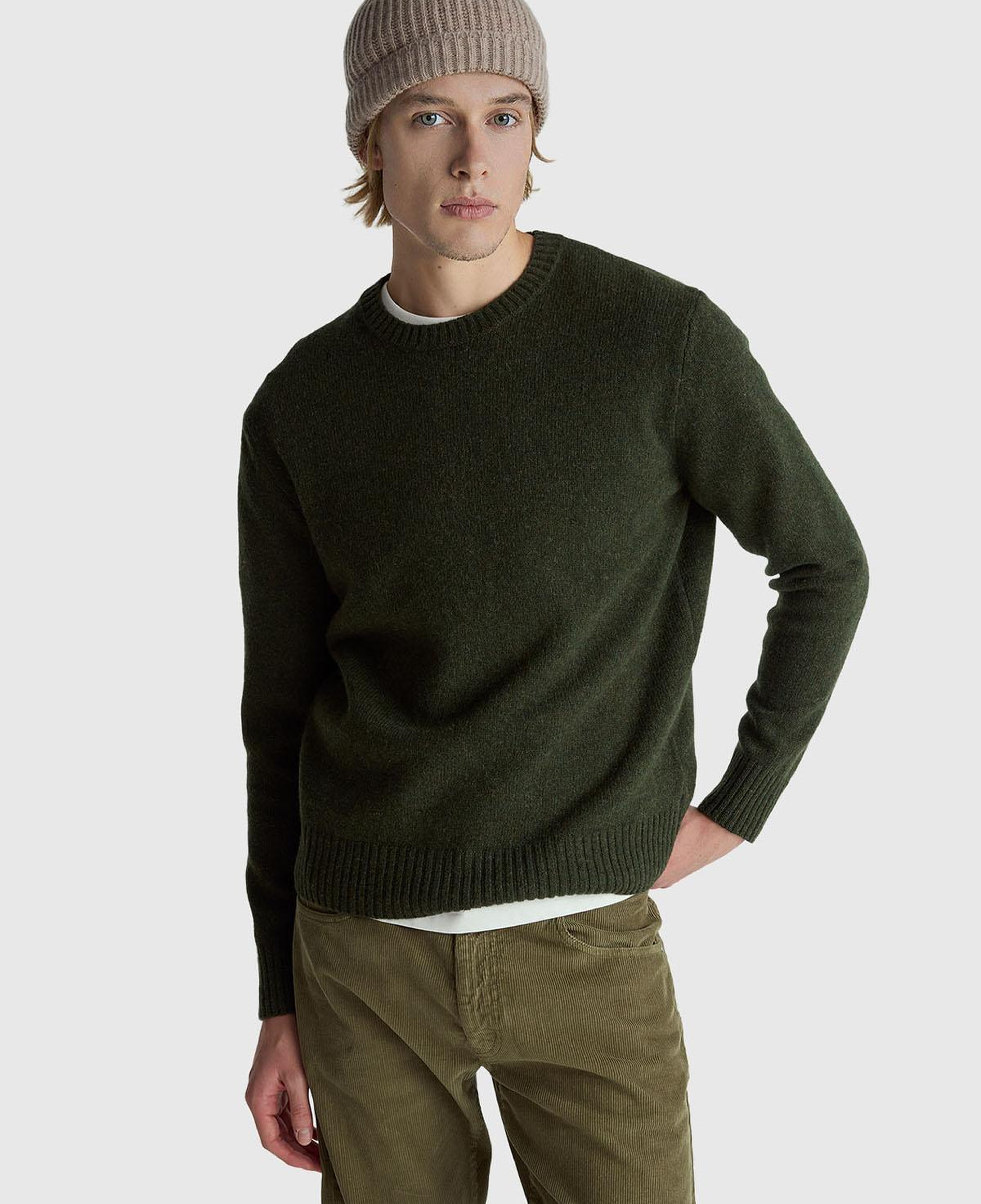 Erkek Koyu Yeşil Bisiklet Yaka Shetland Kazak