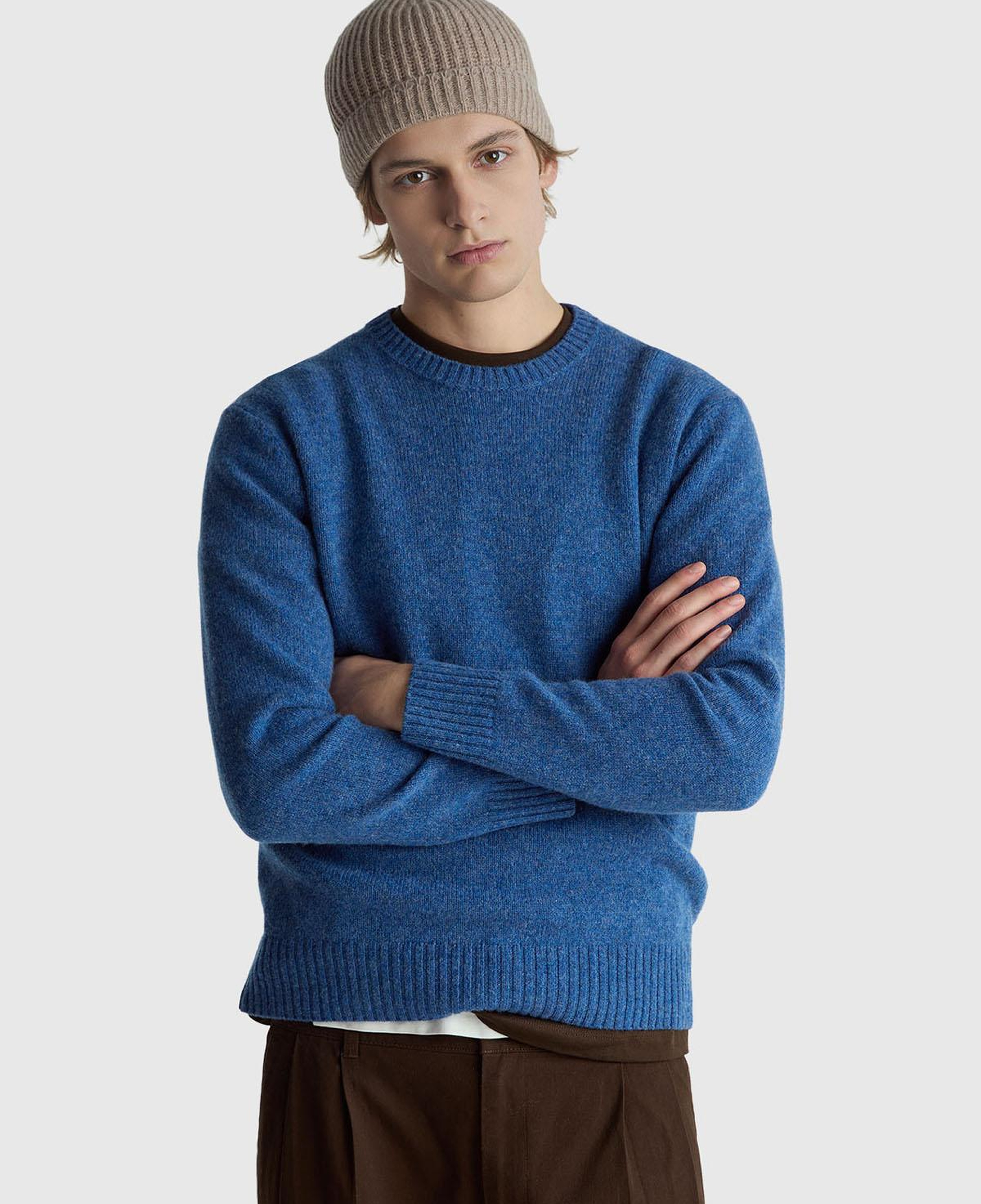 Erkek Mavi Bisiklet Yaka Shetland Kazak