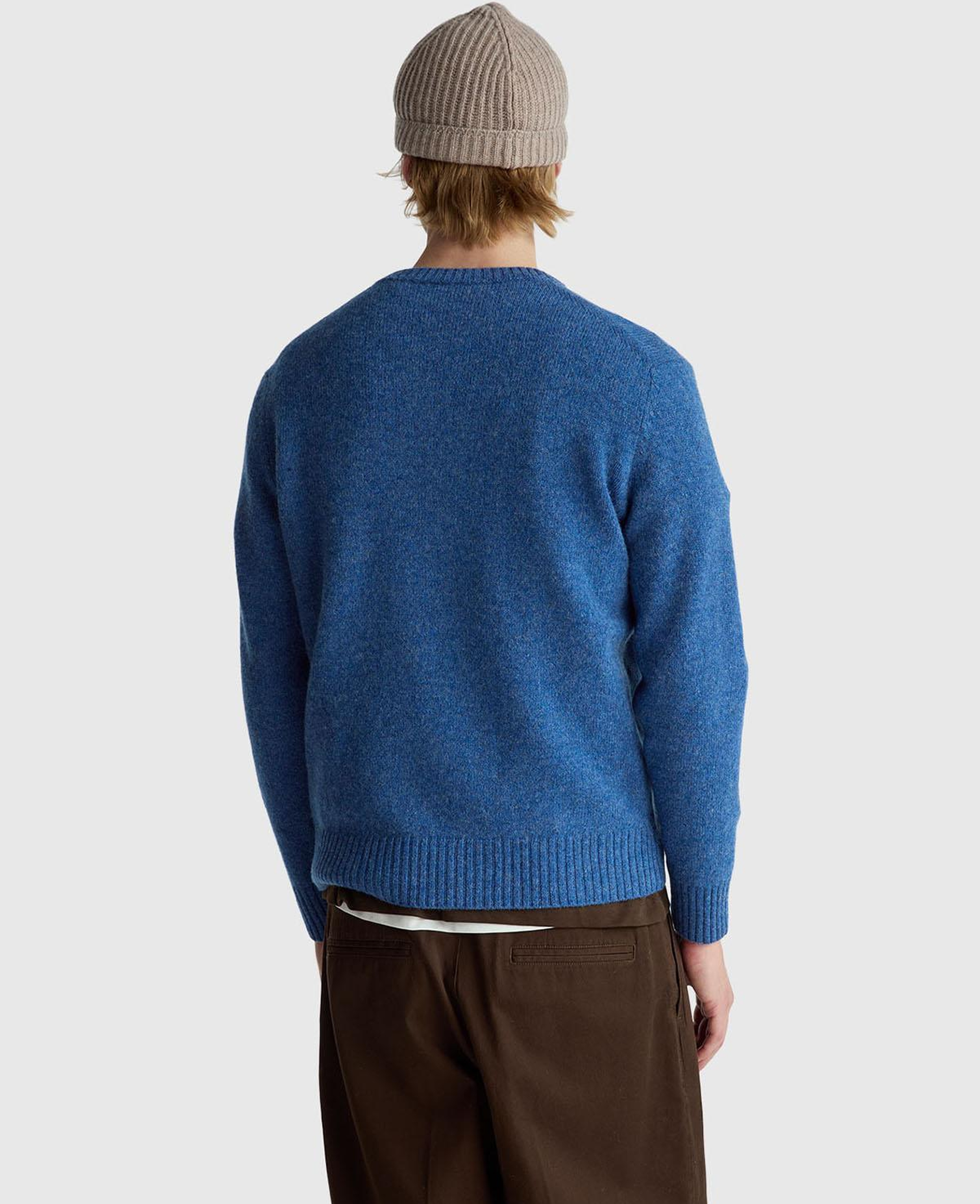 Erkek Mavi Bisiklet Yaka Shetland Kazak