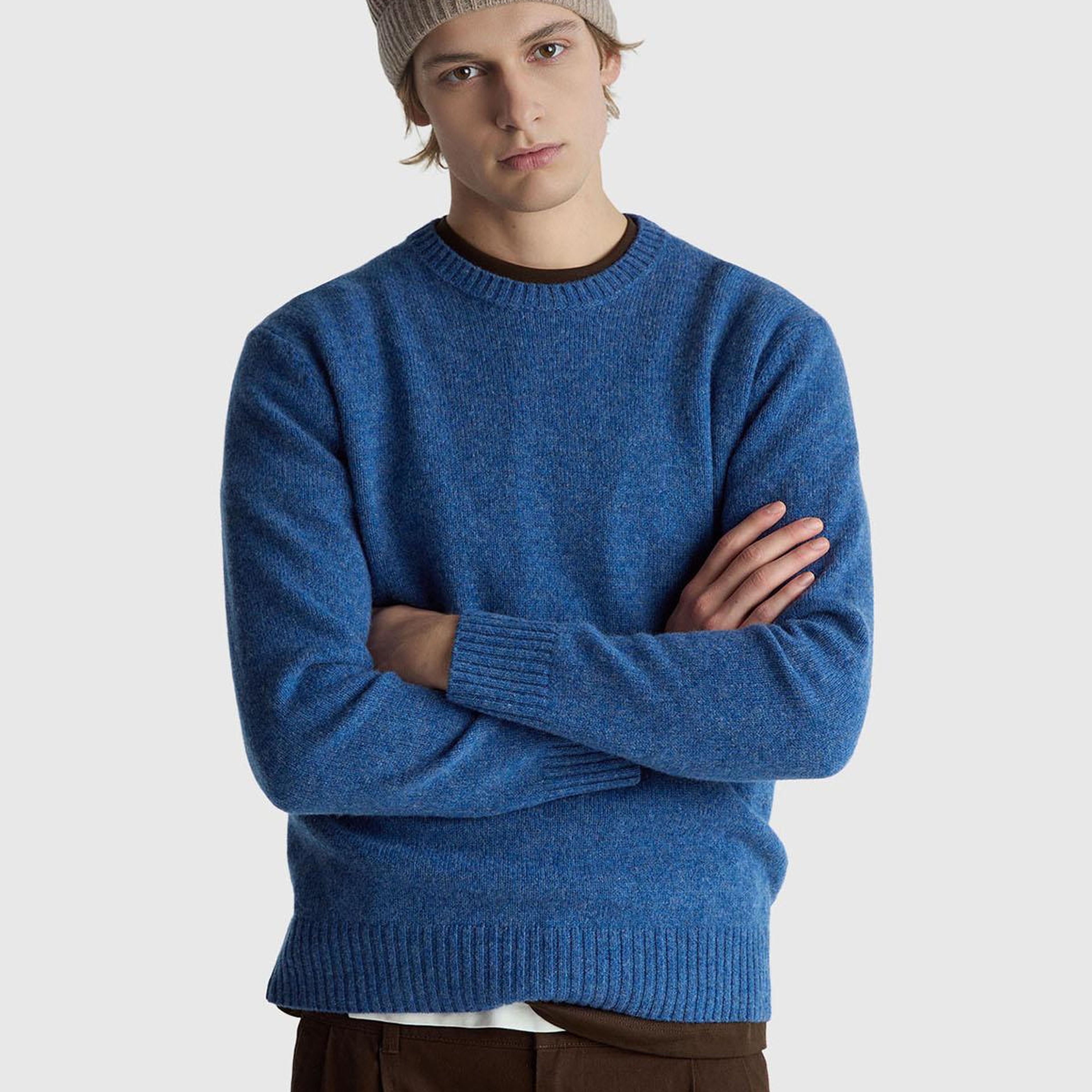 Erkek Mavi Bisiklet Yaka Shetland Kazak