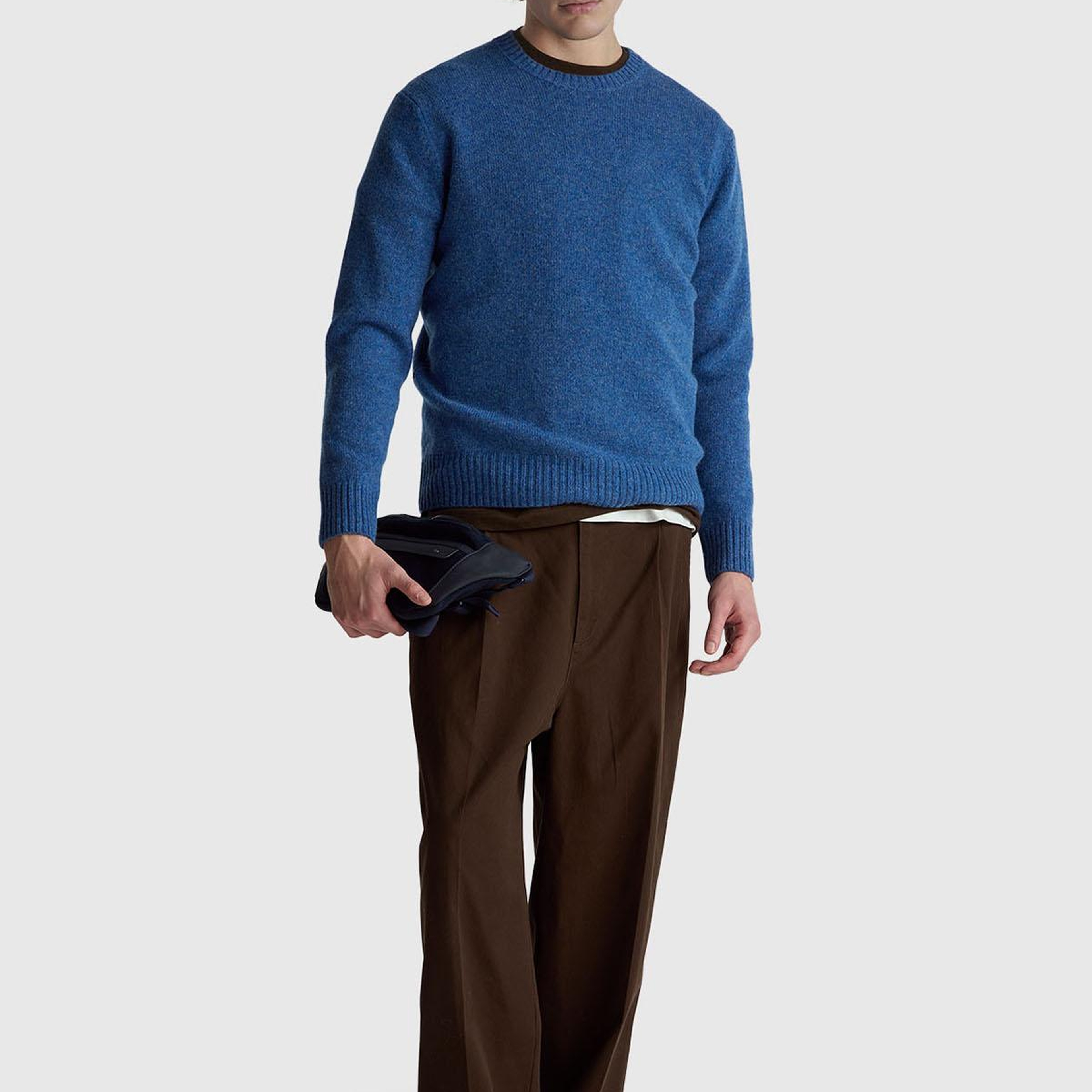 Erkek Mavi Bisiklet Yaka Shetland Kazak