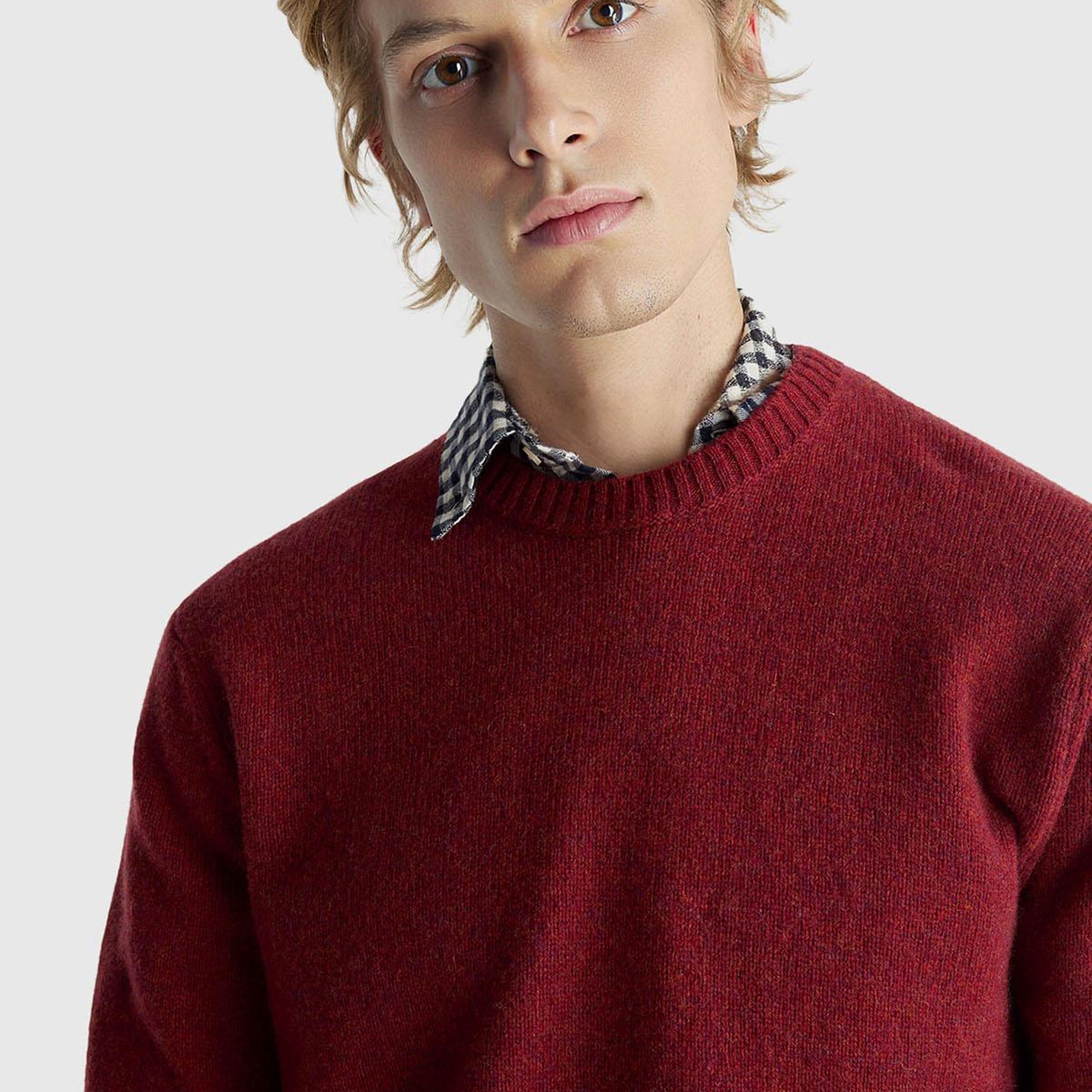 Erkek Bordo Bisiklet Yaka Shetland Kazak