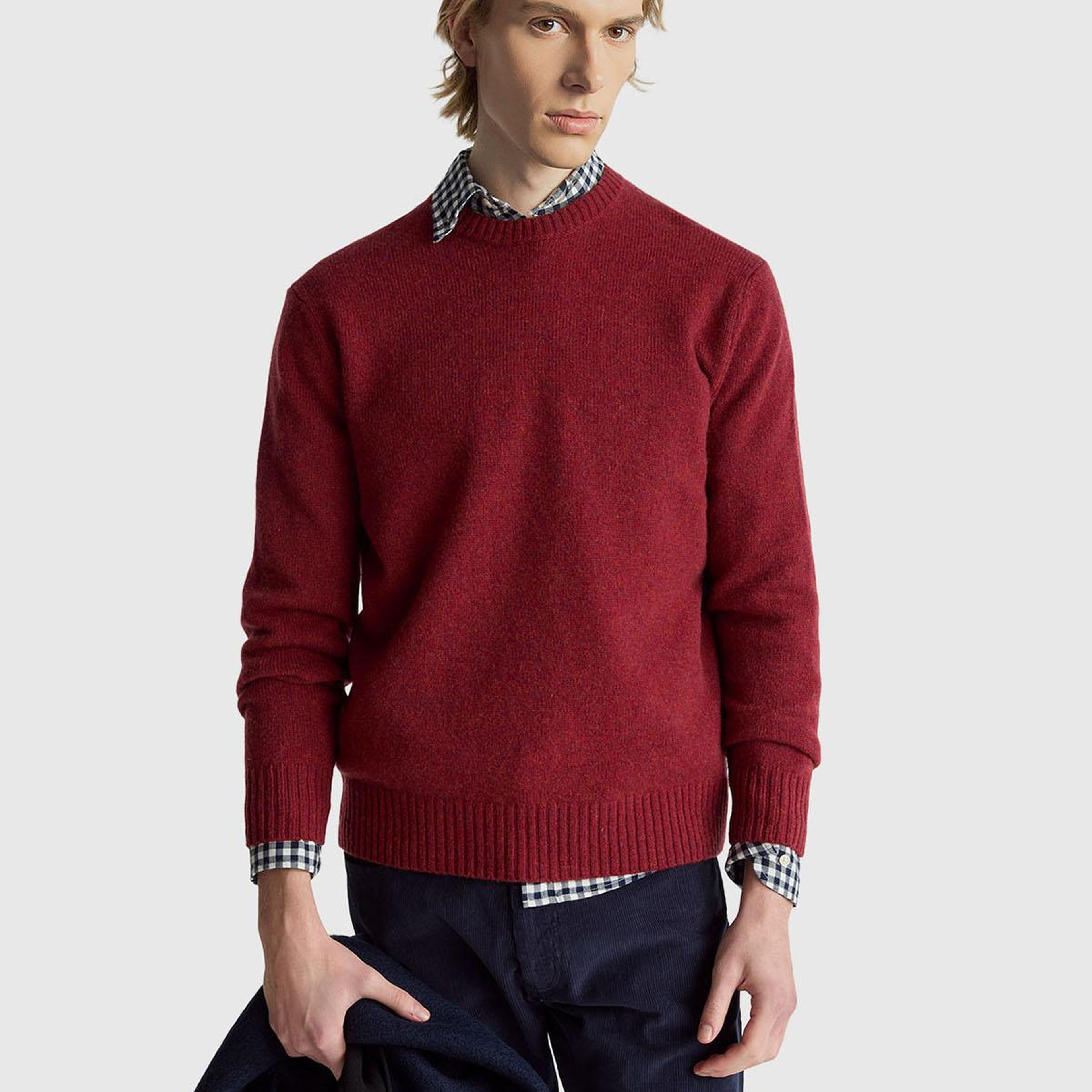 Erkek Bordo Bisiklet Yaka Shetland Kazak