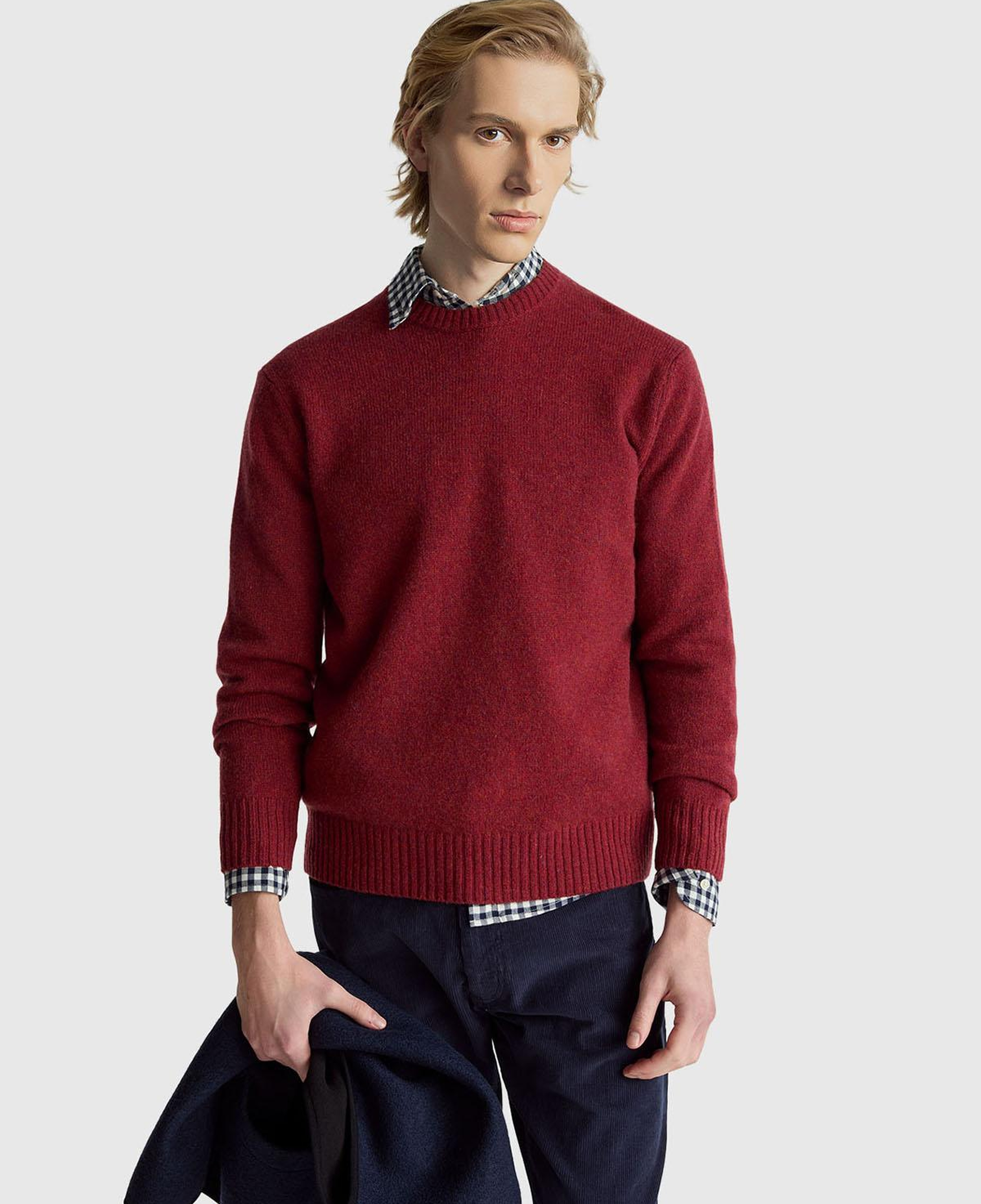 Erkek Bordo Bisiklet Yaka Shetland Kazak