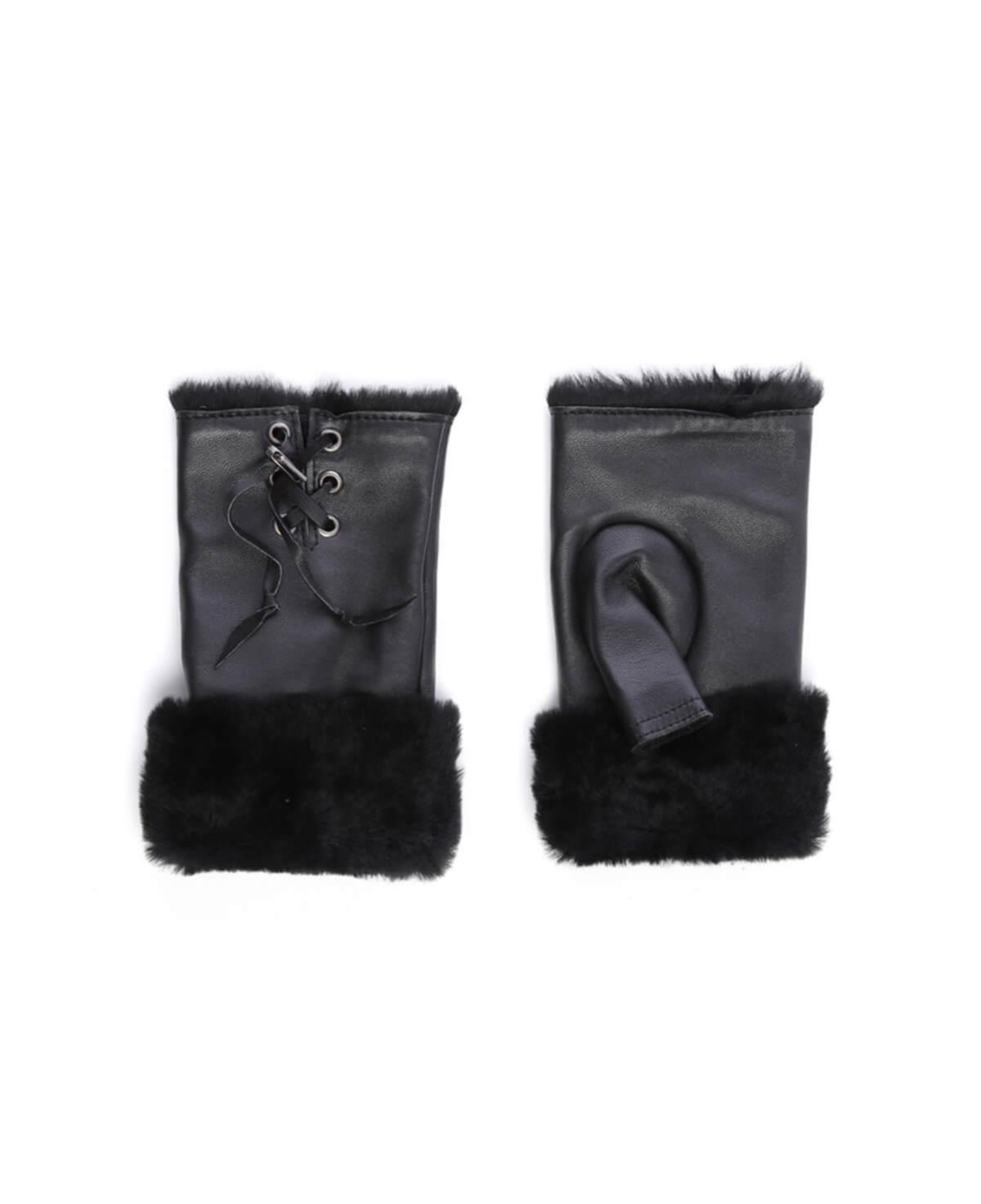 Tamer Tanca Kadın Kuzu Kürk Siyah Eldiven ELDIVEN