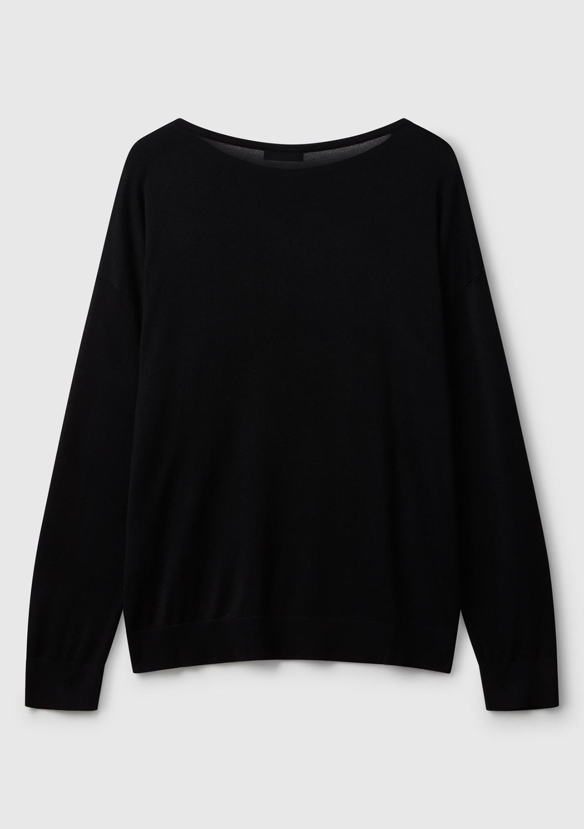 Kadın Sİyah %100 Viskoz Kayık Yaka Kazak