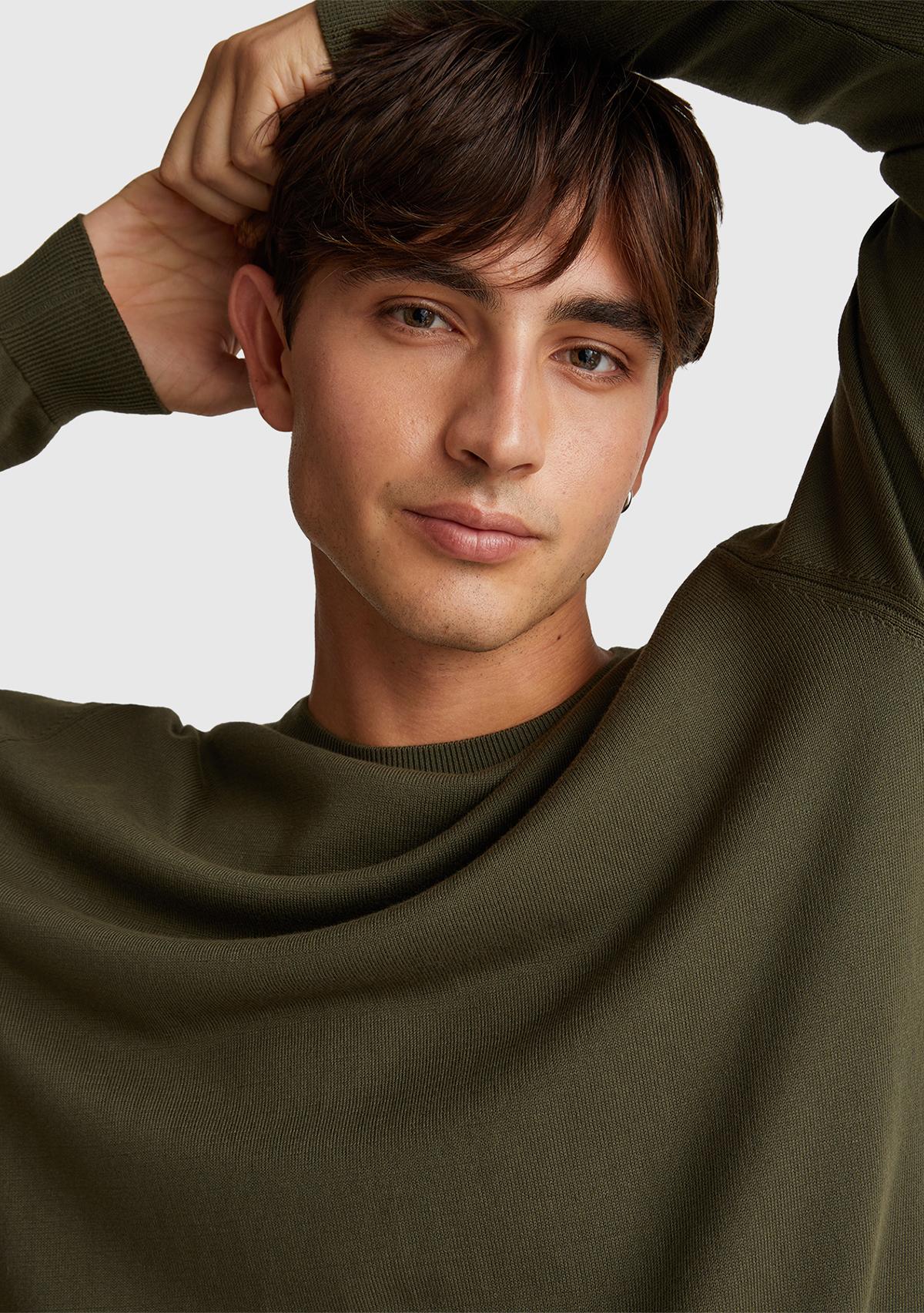 Erkek Haki  %100 Koton Bisiklet YakaKazak