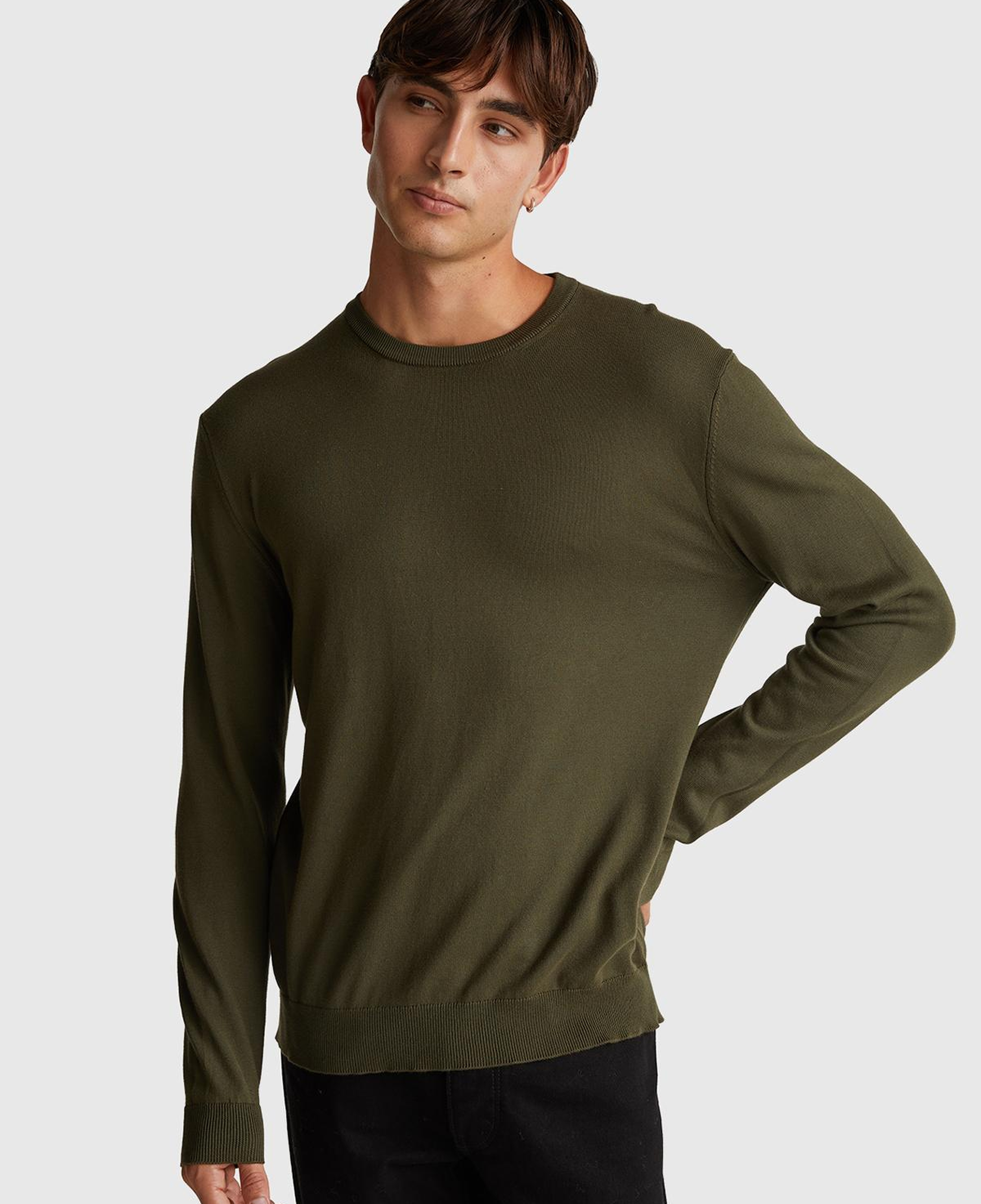 Erkek Haki  %100 Koton Bisiklet YakaKazak