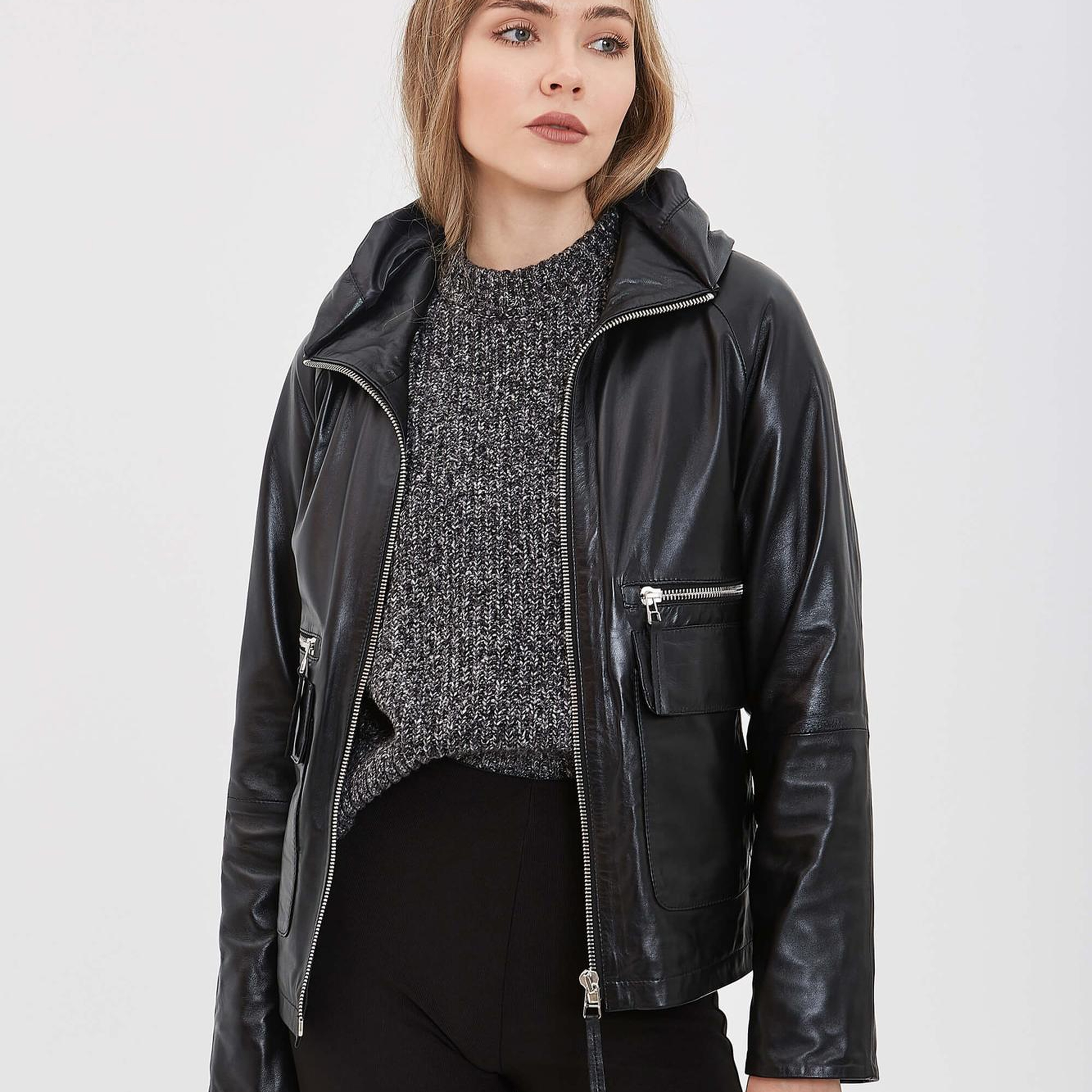 Tamer Tanca Kadın Hakiki Deri Siyah Deri Mont