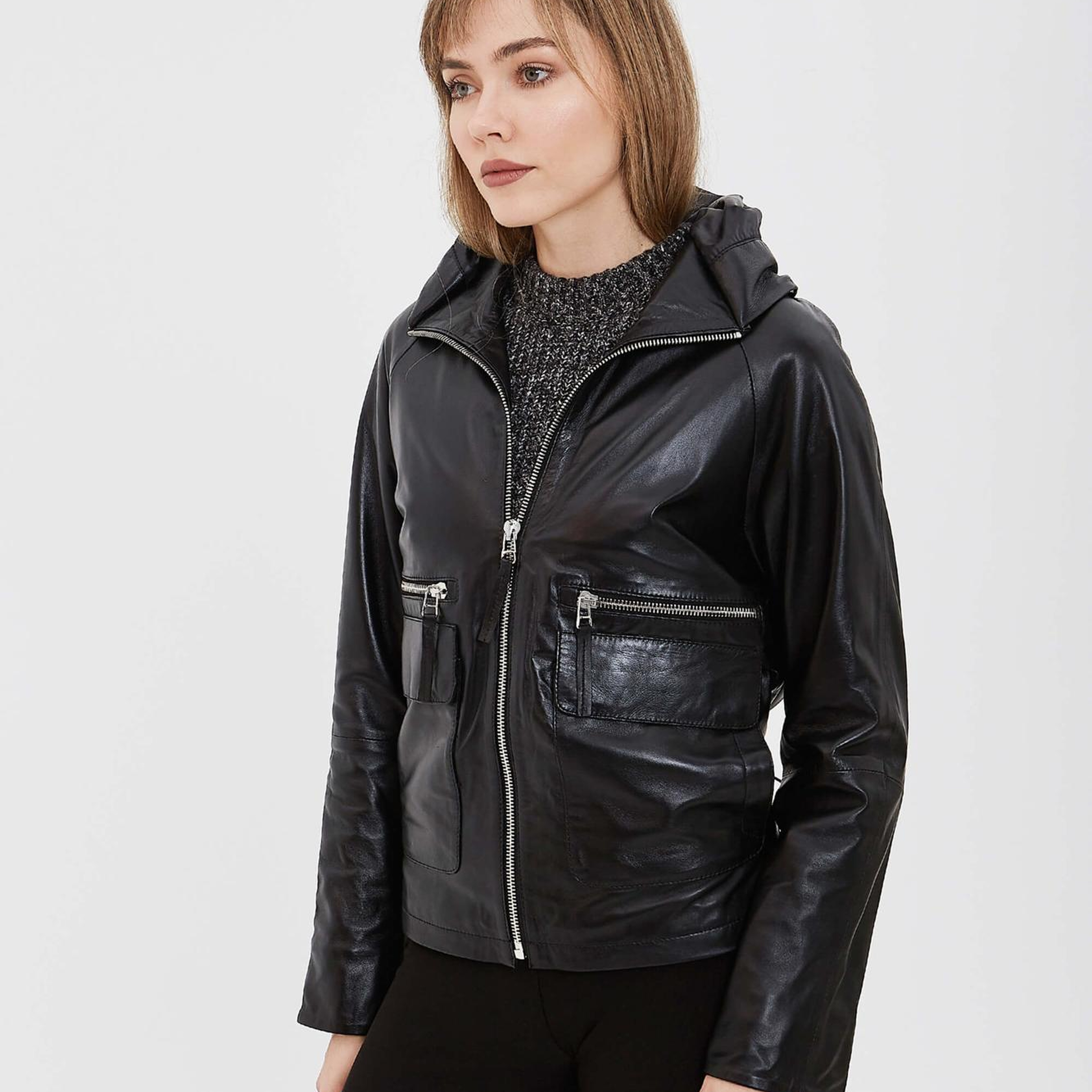 Tamer Tanca Kadın Hakiki Deri Siyah Deri Mont