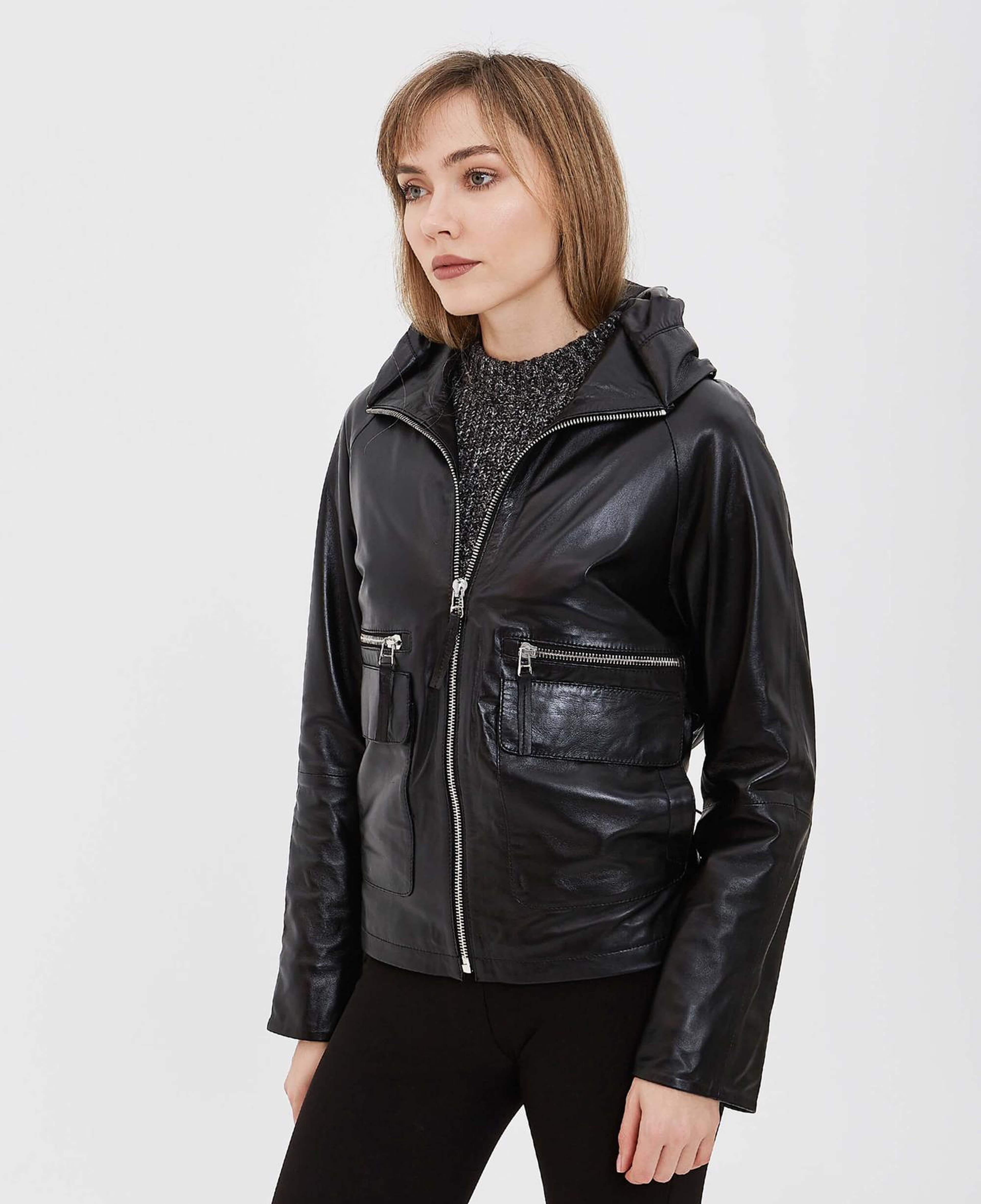 Tamer Tanca Kadın Hakiki Deri Siyah Deri Mont