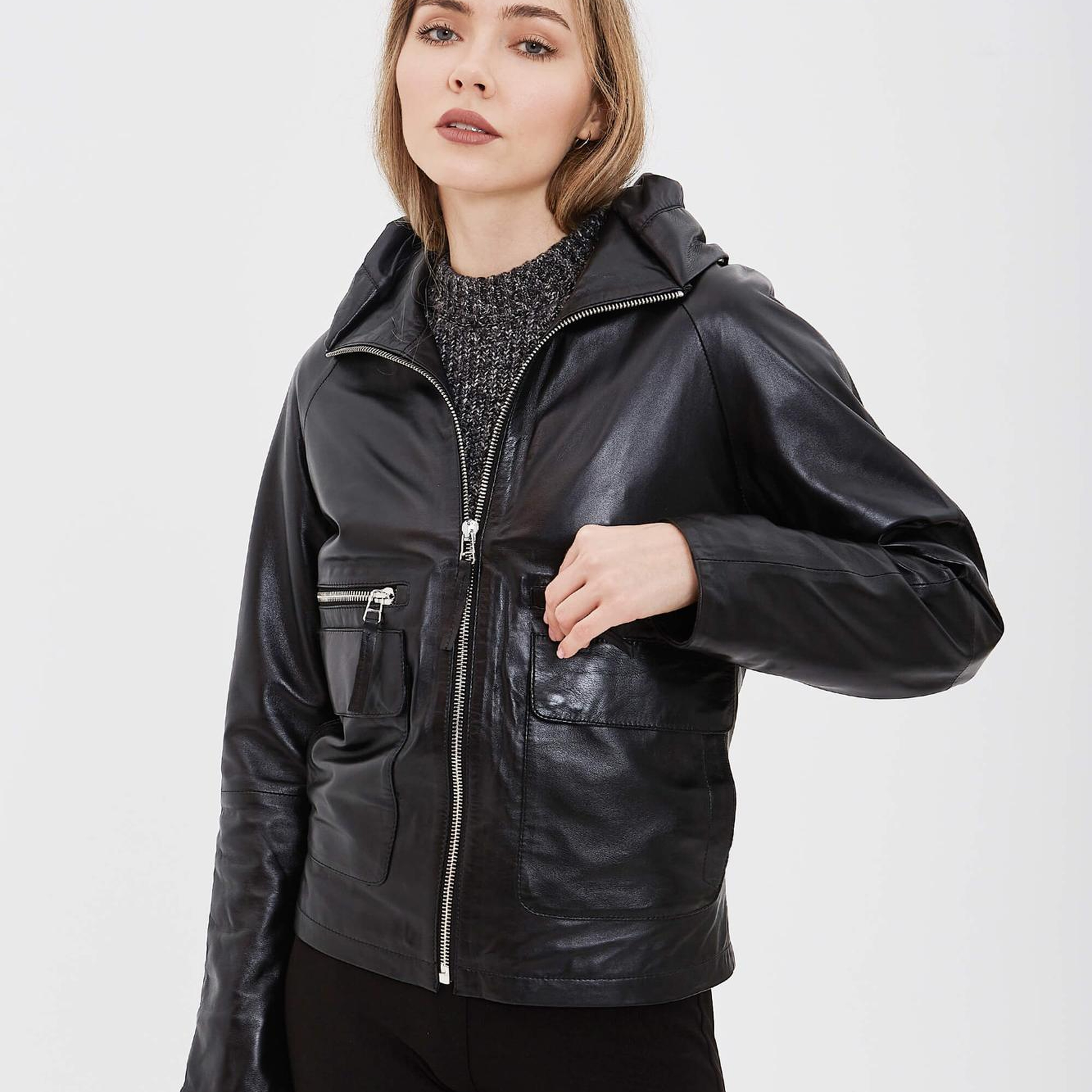 Tamer Tanca Kadın Hakiki Deri Siyah Deri Mont