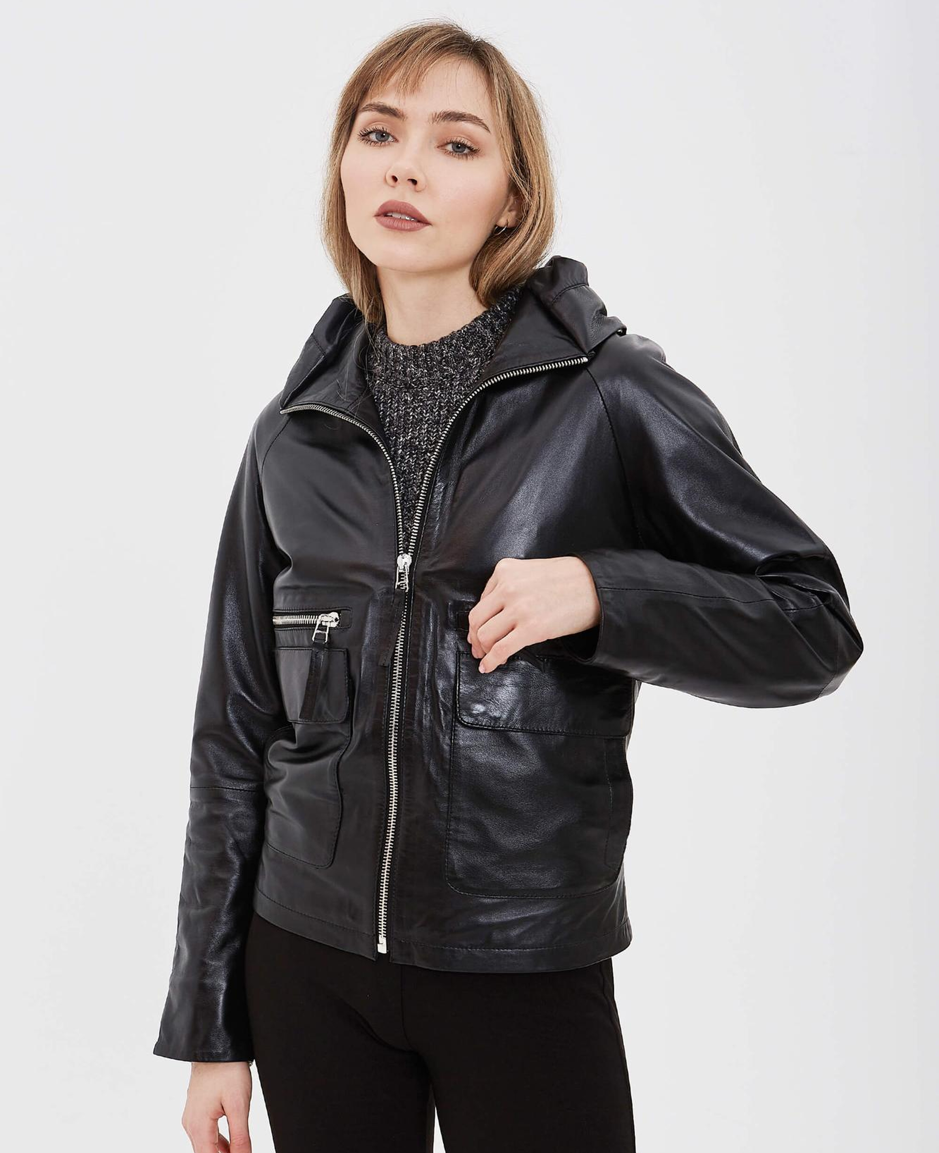 Tamer Tanca Kadın Hakiki Deri Siyah Deri Mont