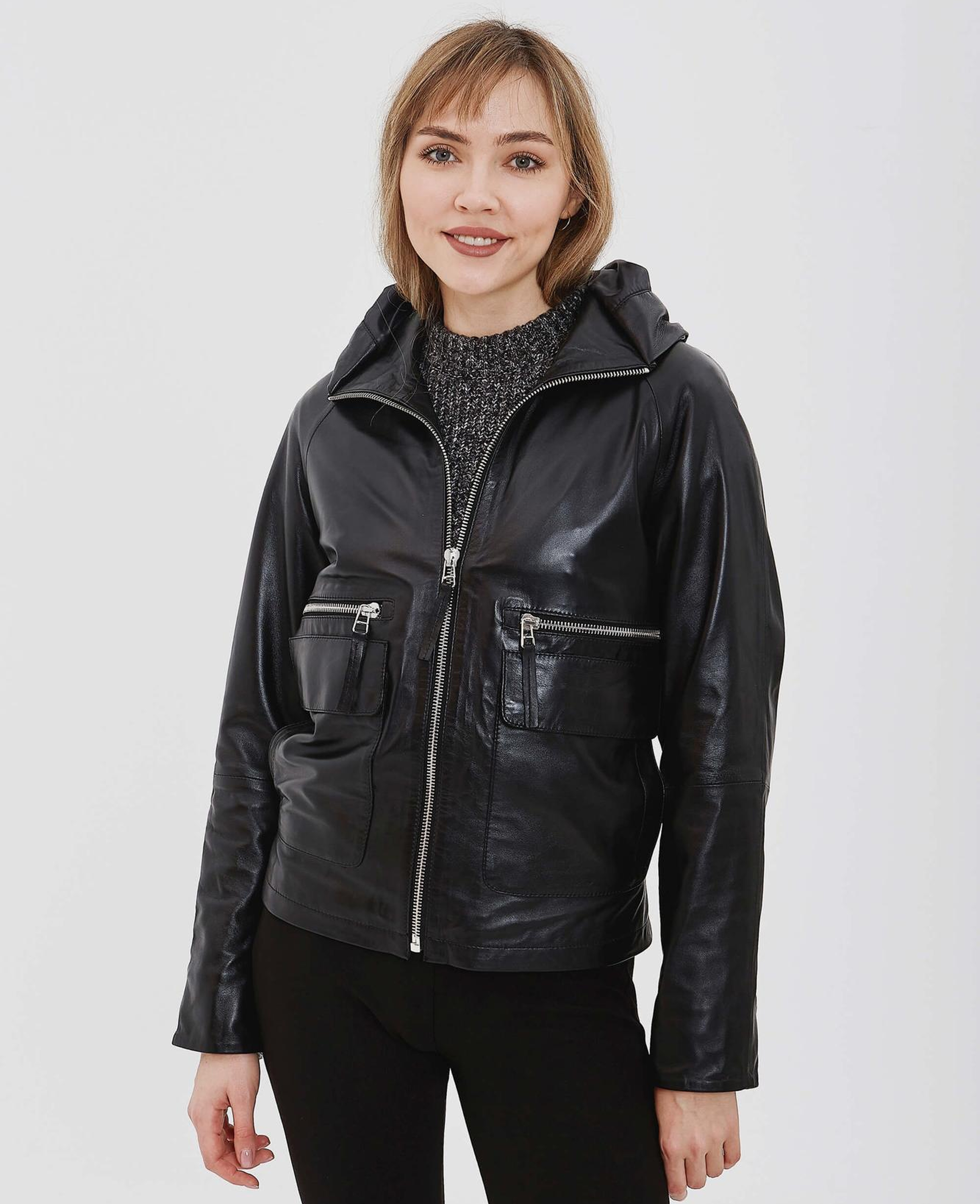 Tamer Tanca Kadın Hakiki Deri Siyah Deri Mont