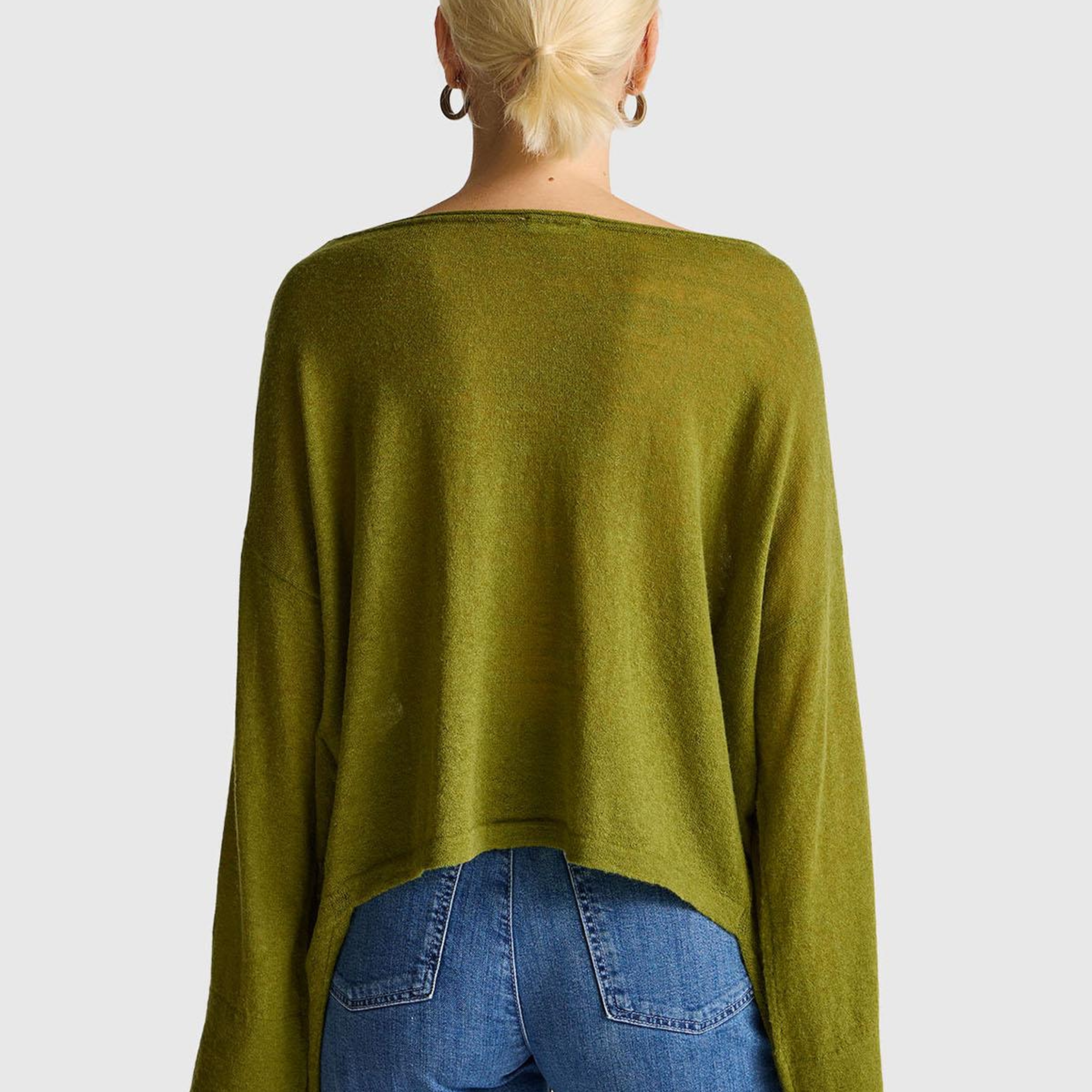 Kadın Haki Yeşili Alpaka ve Yün Karışımlı Düğme Detaylı Beli Bağlamalı Kazak