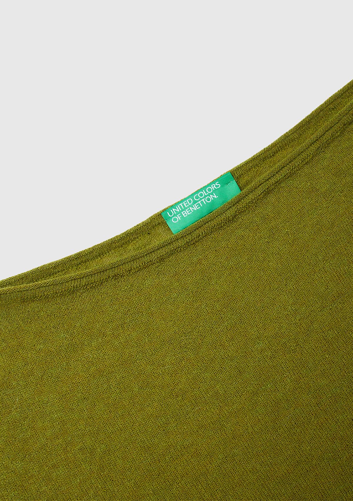 Kadın Haki Yeşili Alpaka ve Yün Karışımlı Düğme Detaylı Beli Bağlamalı Kazak