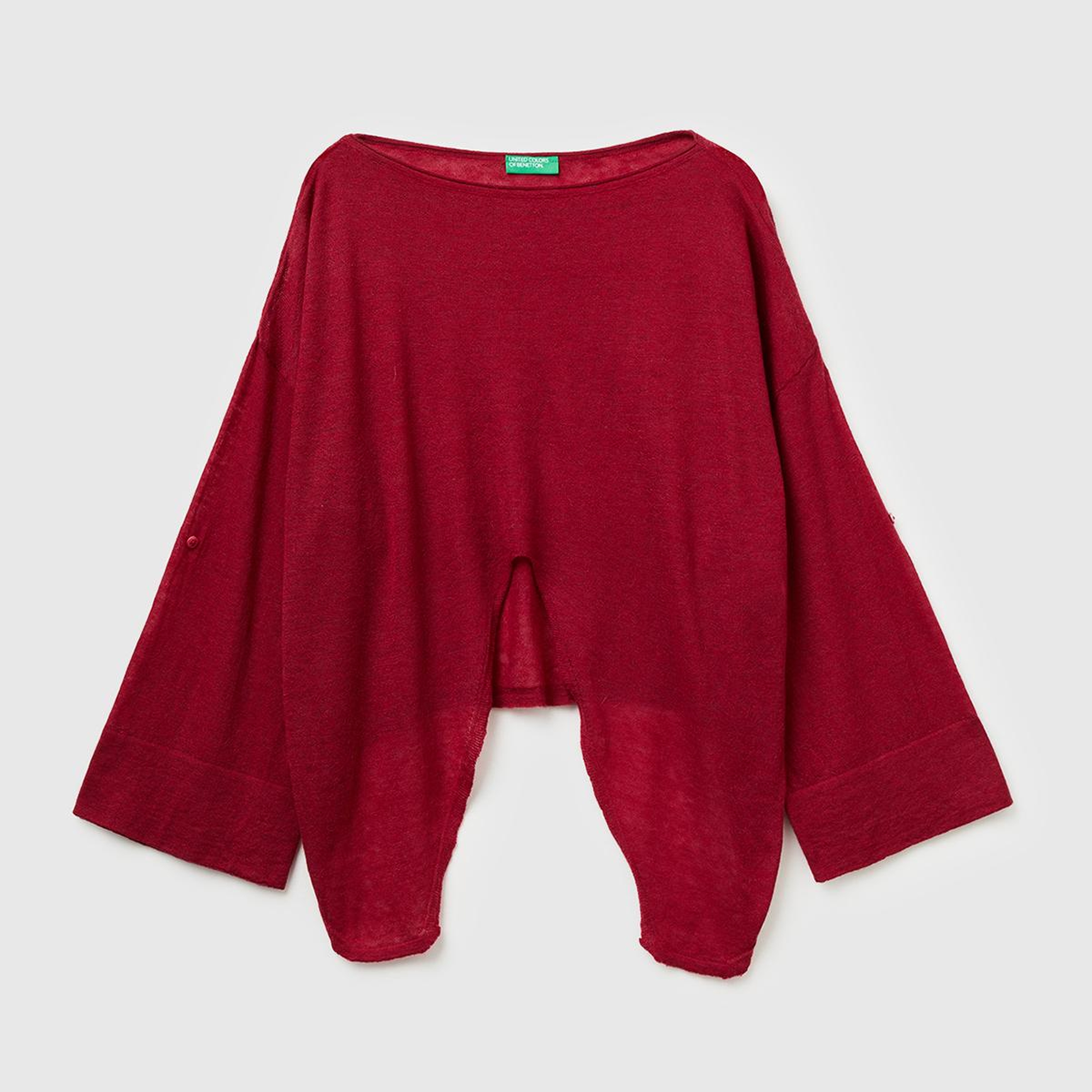 Kadın Fuşya Alpaka ve Yün Karışımlı Düğme Detaylı Beli Bağlamalı Kazak