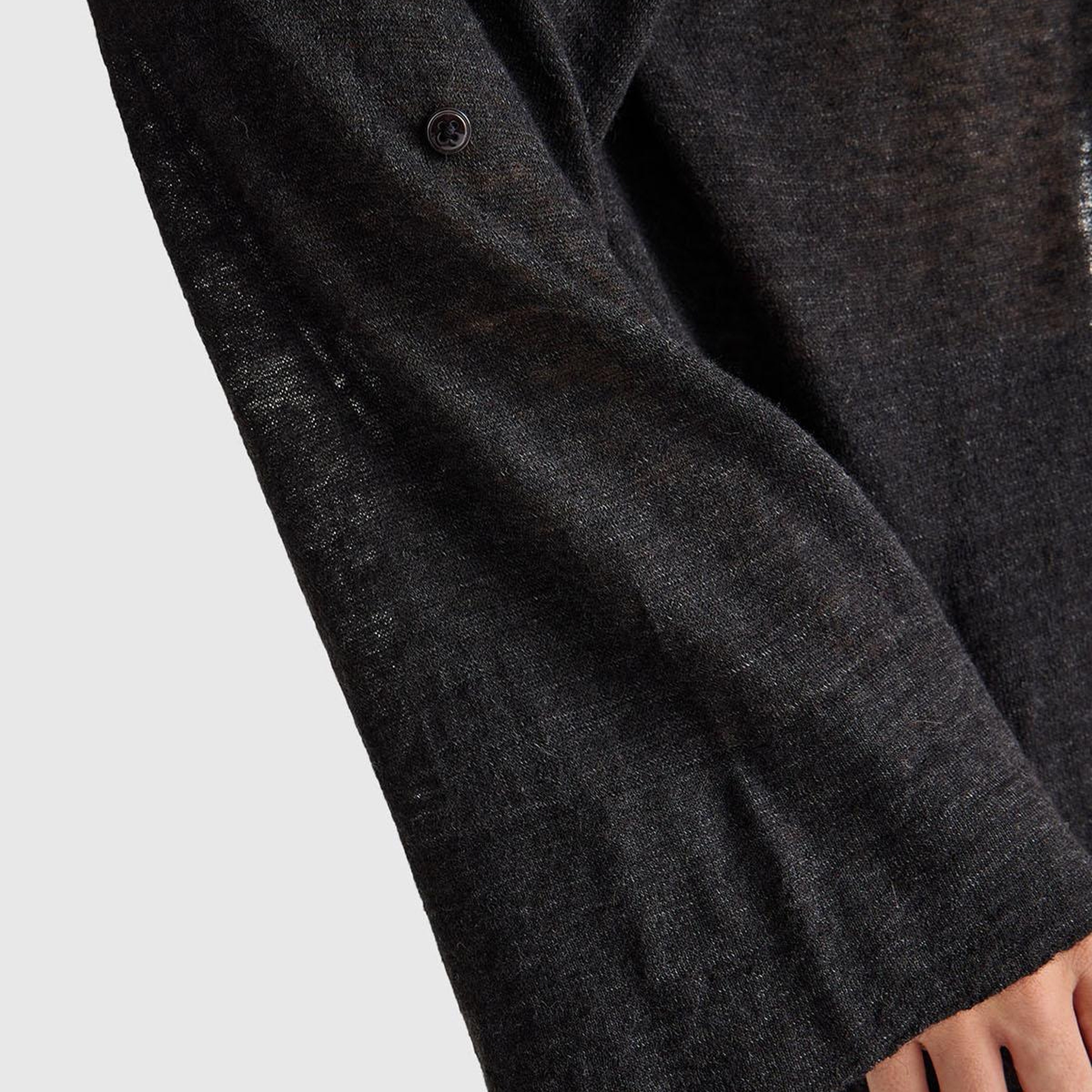 Kadın Siyah Alpaka ve Yün Karışımlı Düğme Detaylı Beli Bağlamalı Kazak