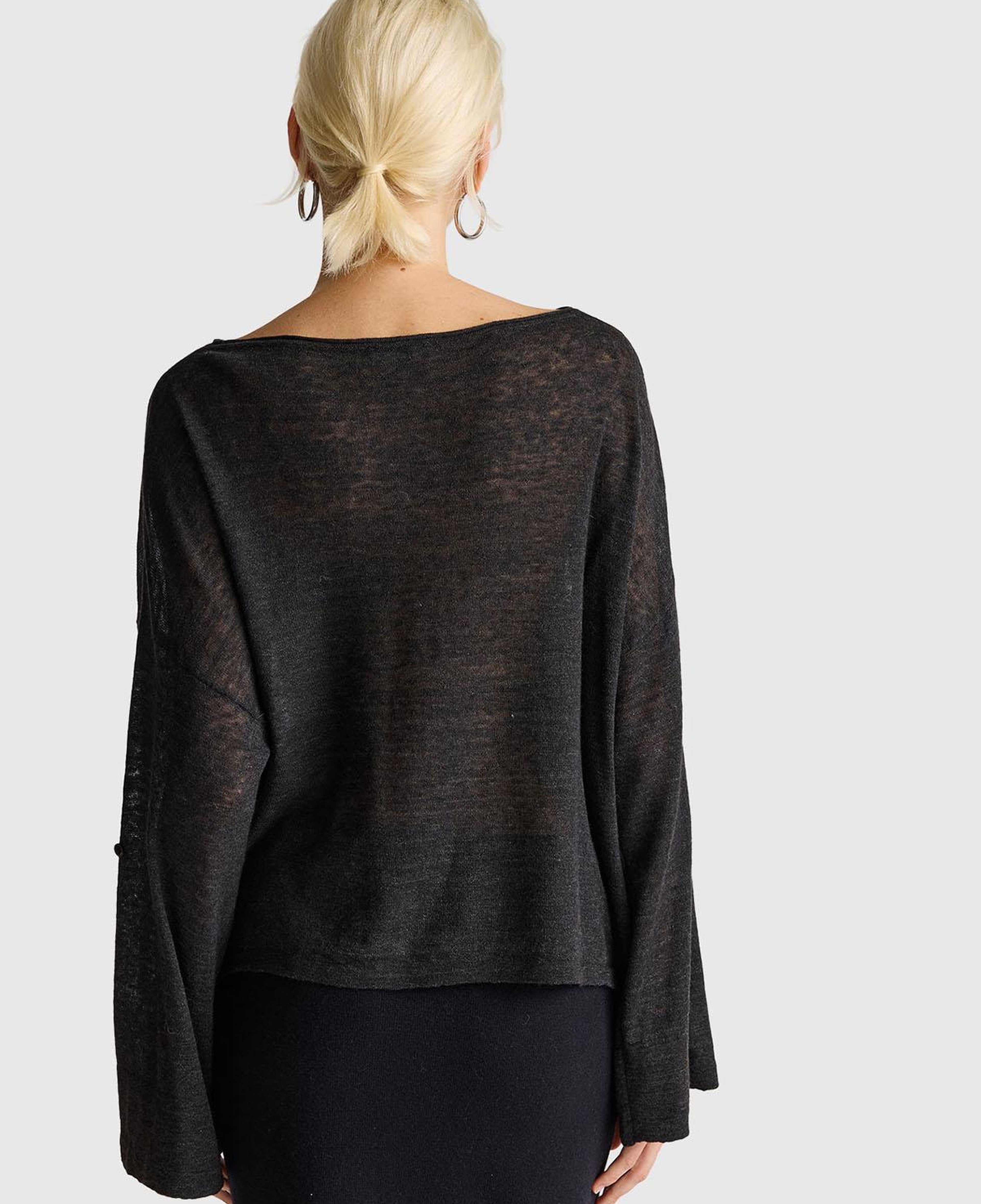 Kadın Siyah Alpaka ve Yün Karışımlı Düğme Detaylı Beli Bağlamalı Kazak