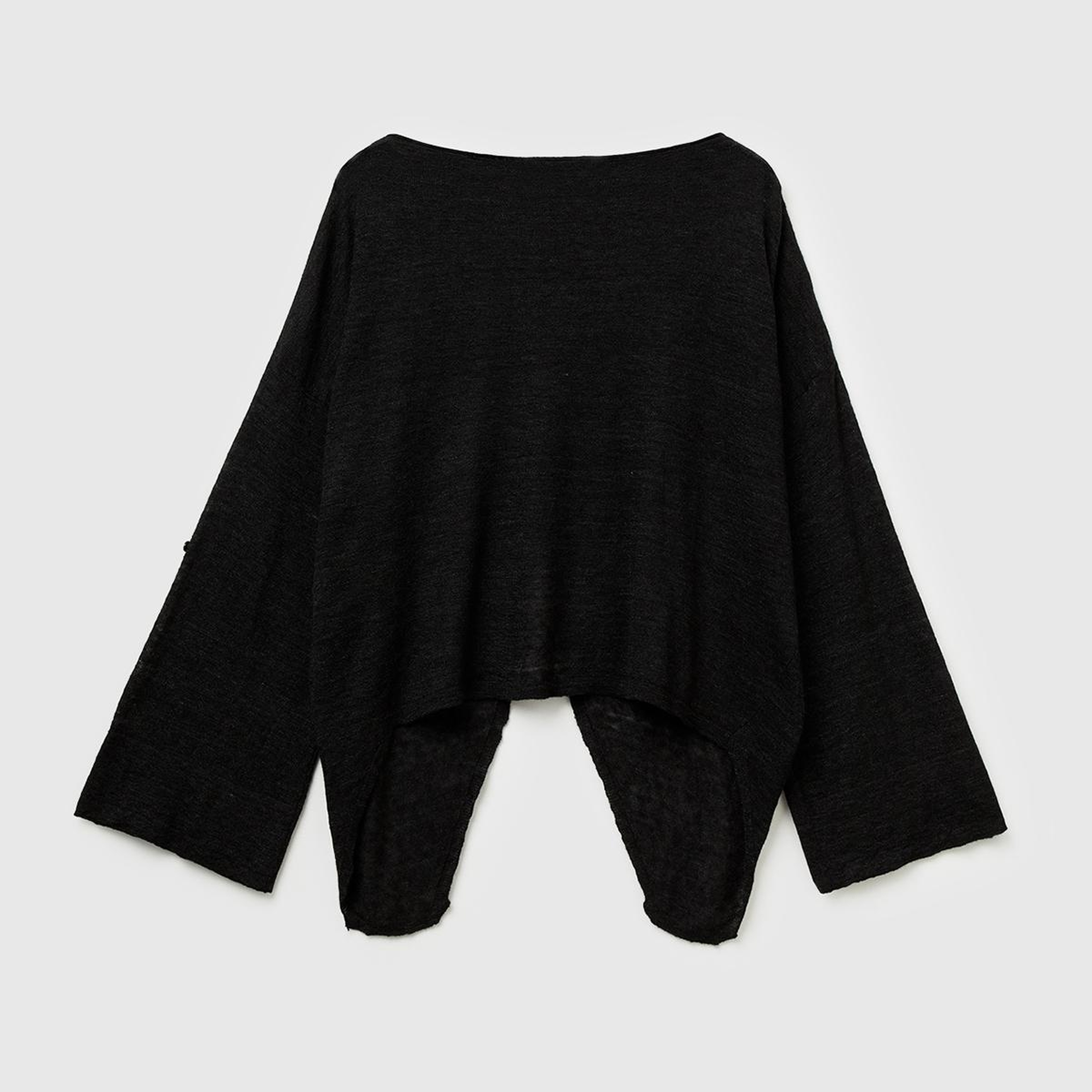 Kadın Siyah Alpaka ve Yün Karışımlı Düğme Detaylı Beli Bağlamalı Kazak