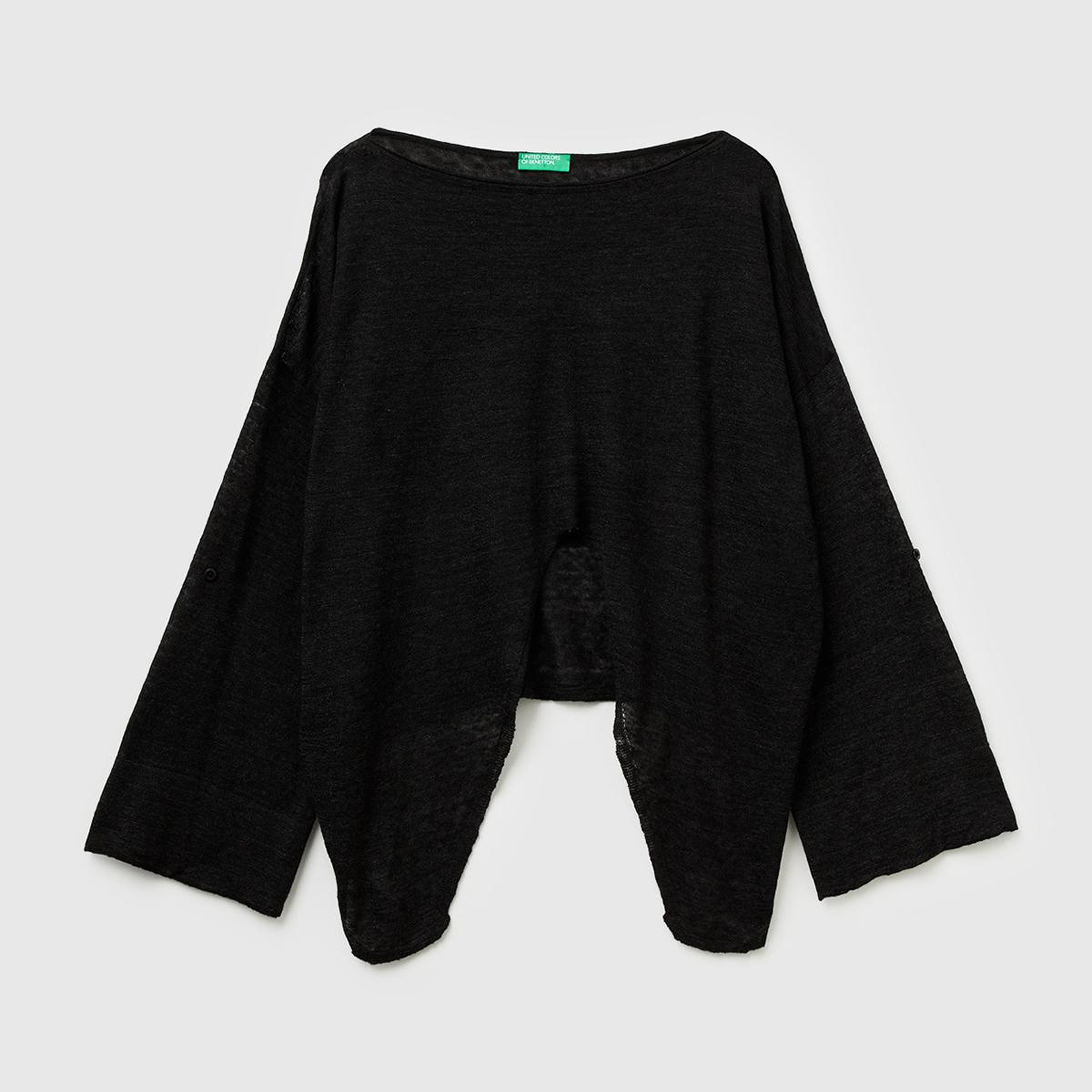 Kadın Siyah Alpaka ve Yün Karışımlı Düğme Detaylı Beli Bağlamalı Kazak