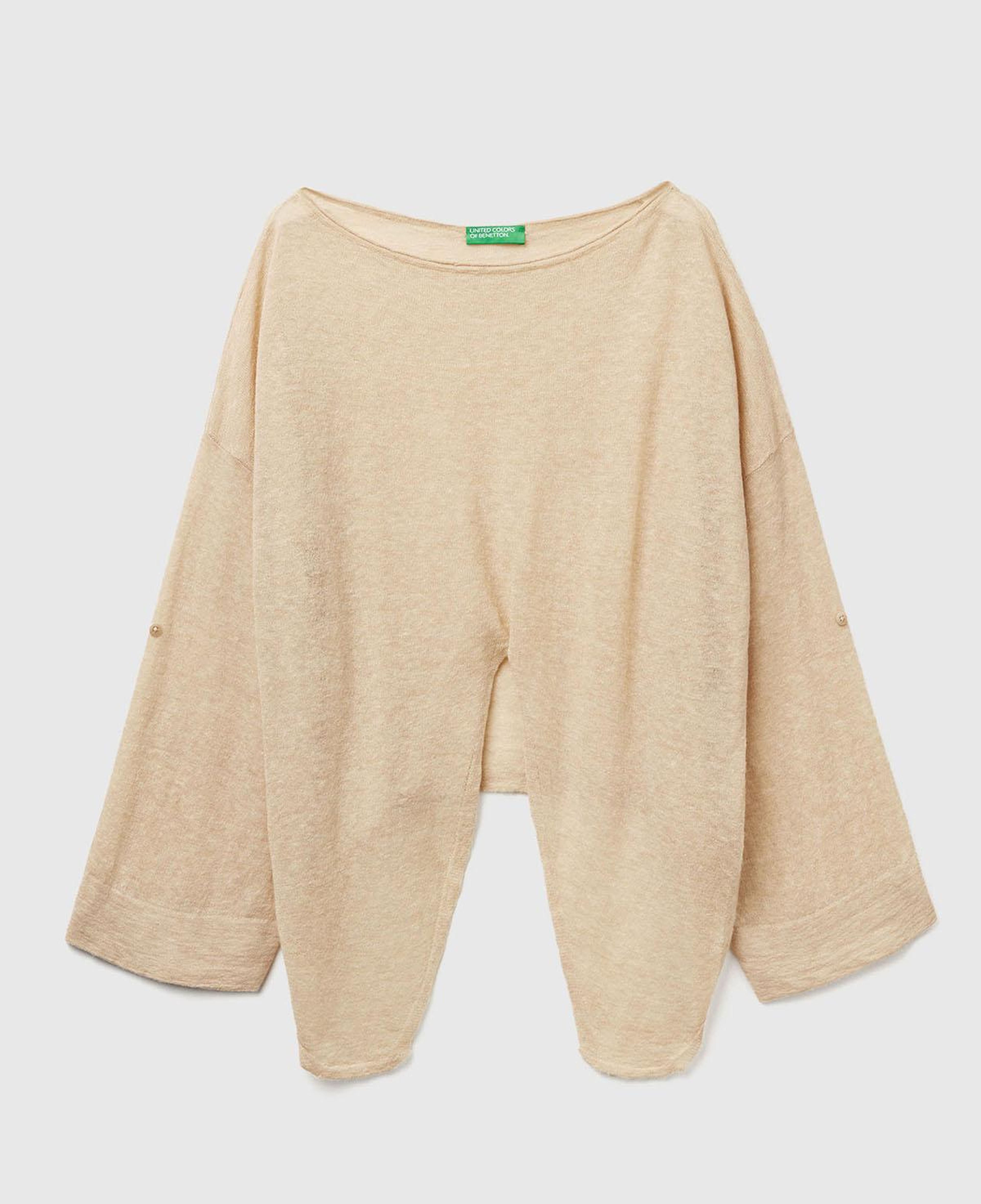 Kadın Ekru Alpaka ve Yün Karışımlı Düğme Detaylı Beli Bağlamalı Kazak