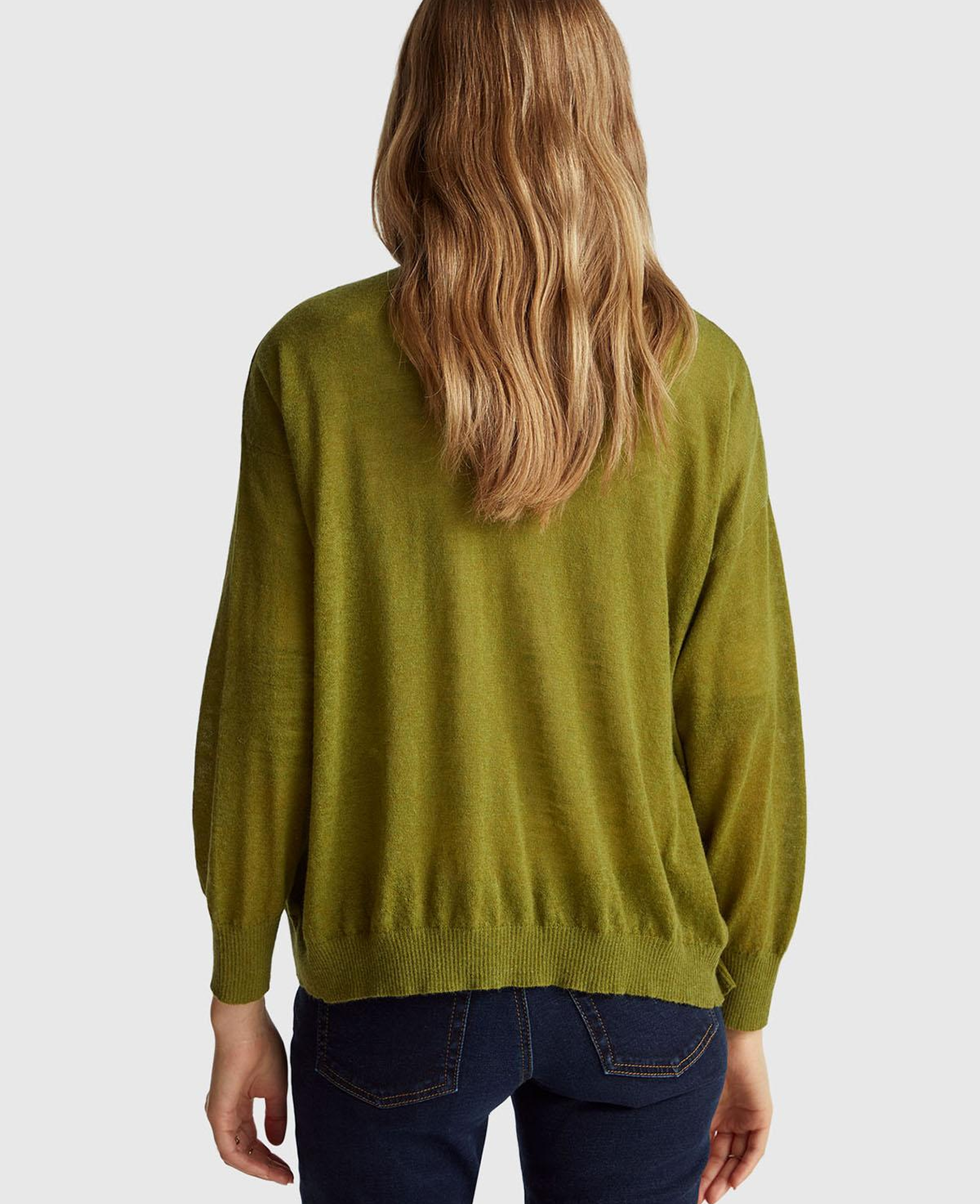 Kadın Haki Yeşili Alpaka ve Yün Karışımlı Ribana Detaylı Düğmeli Hırka