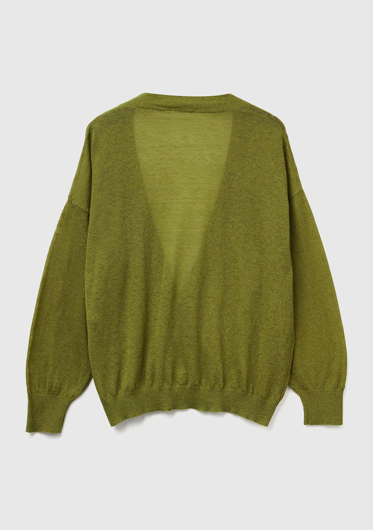 Kadın Haki Yeşili Alpaka ve Yün Karışımlı Ribana Detaylı Düğmeli Hırka