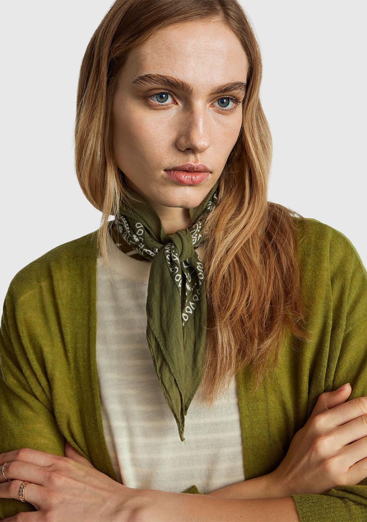 Kadın Haki Yeşili Alpaka ve Yün Karışımlı Ribana Detaylı Düğmeli Hırka