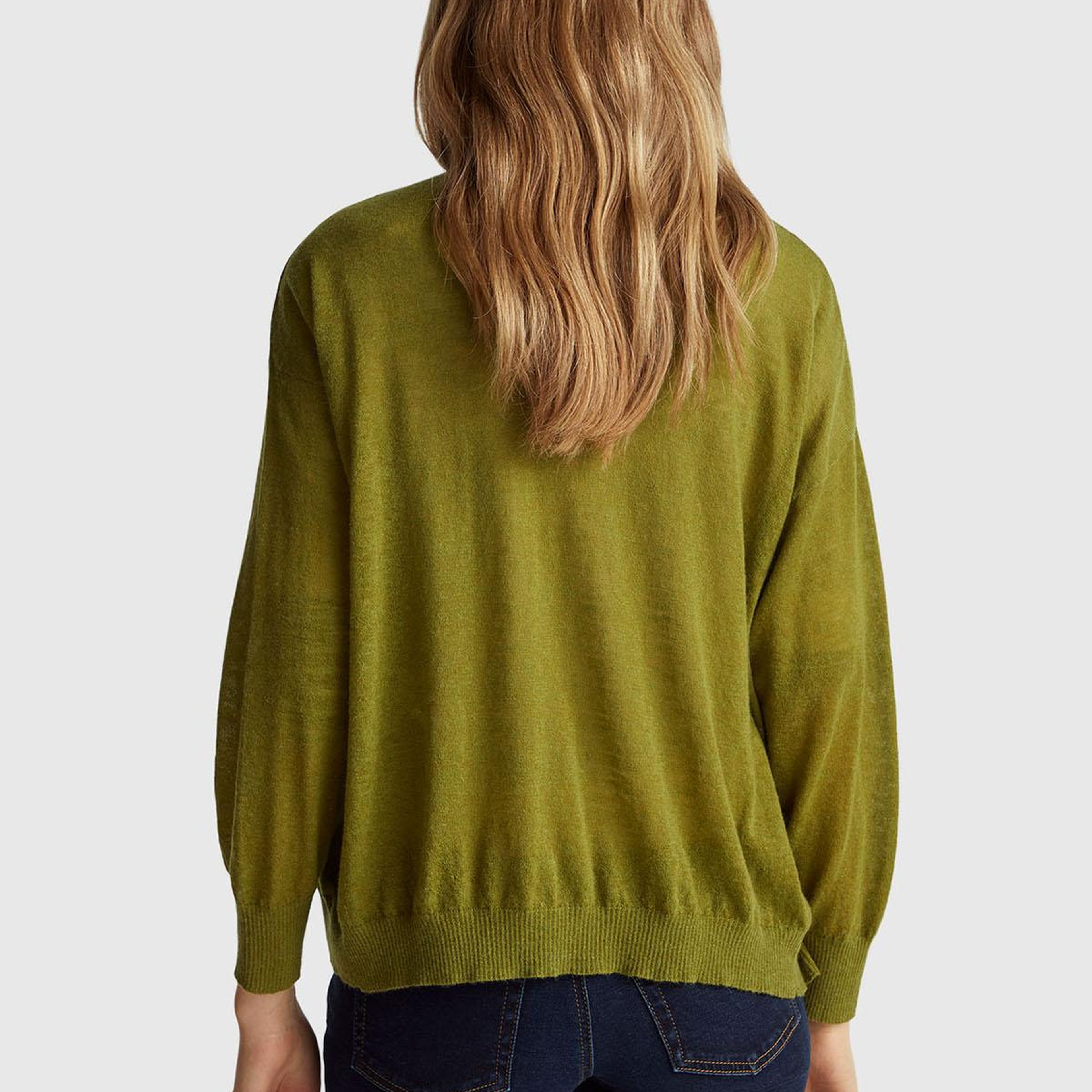 Kadın Haki Yeşili Alpaka ve Yün Karışımlı Ribana Detaylı Düğmeli Hırka