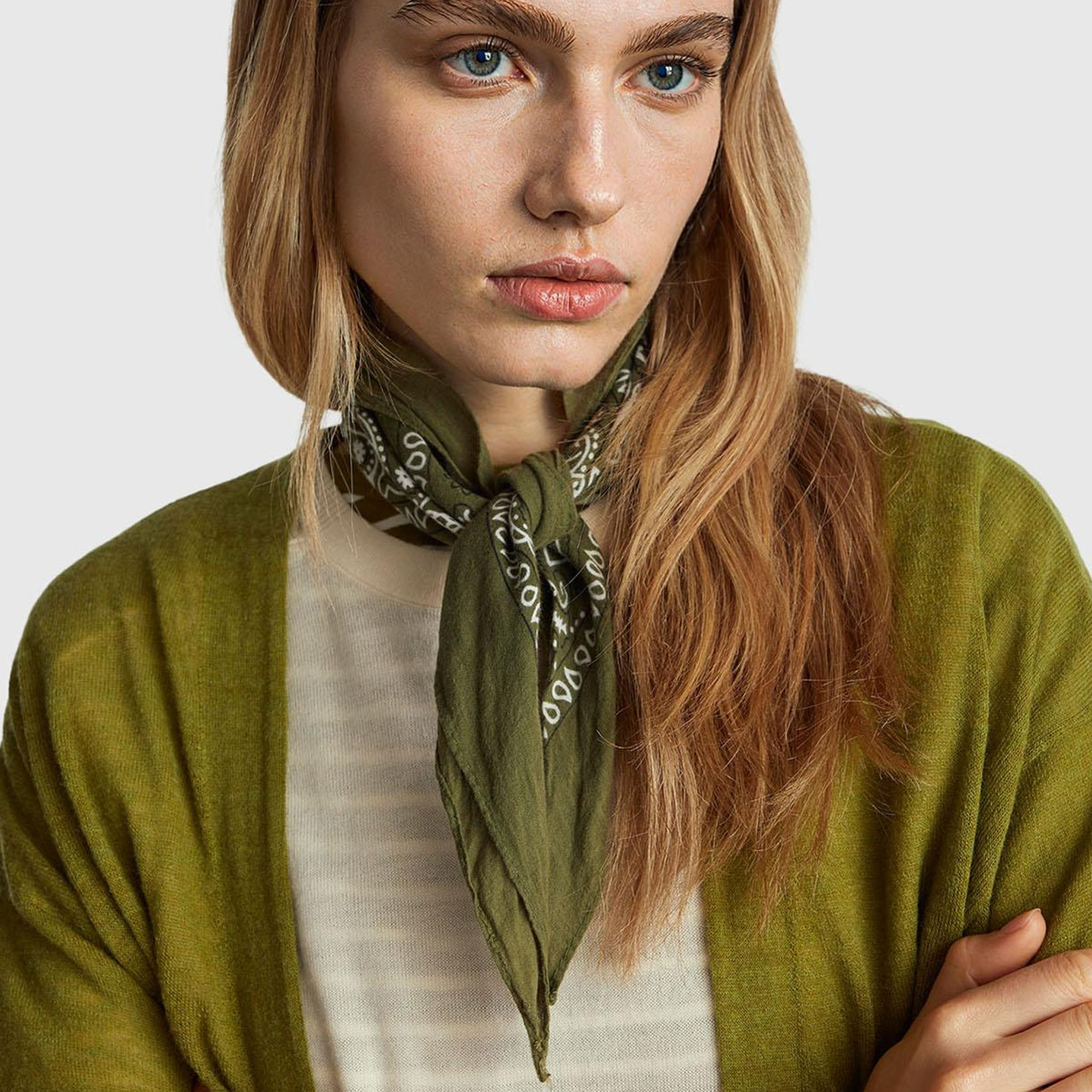 Kadın Haki Yeşili Alpaka ve Yün Karışımlı Ribana Detaylı Düğmeli Hırka