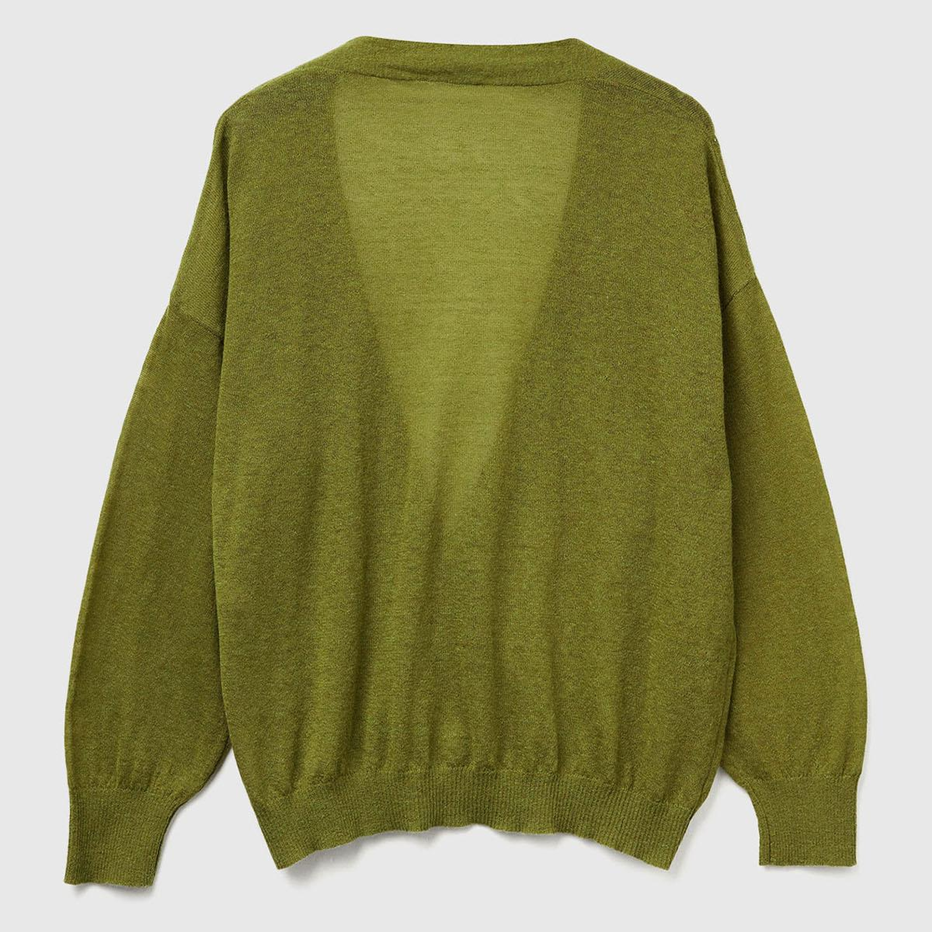 Kadın Haki Yeşili Alpaka ve Yün Karışımlı Ribana Detaylı Düğmeli Hırka