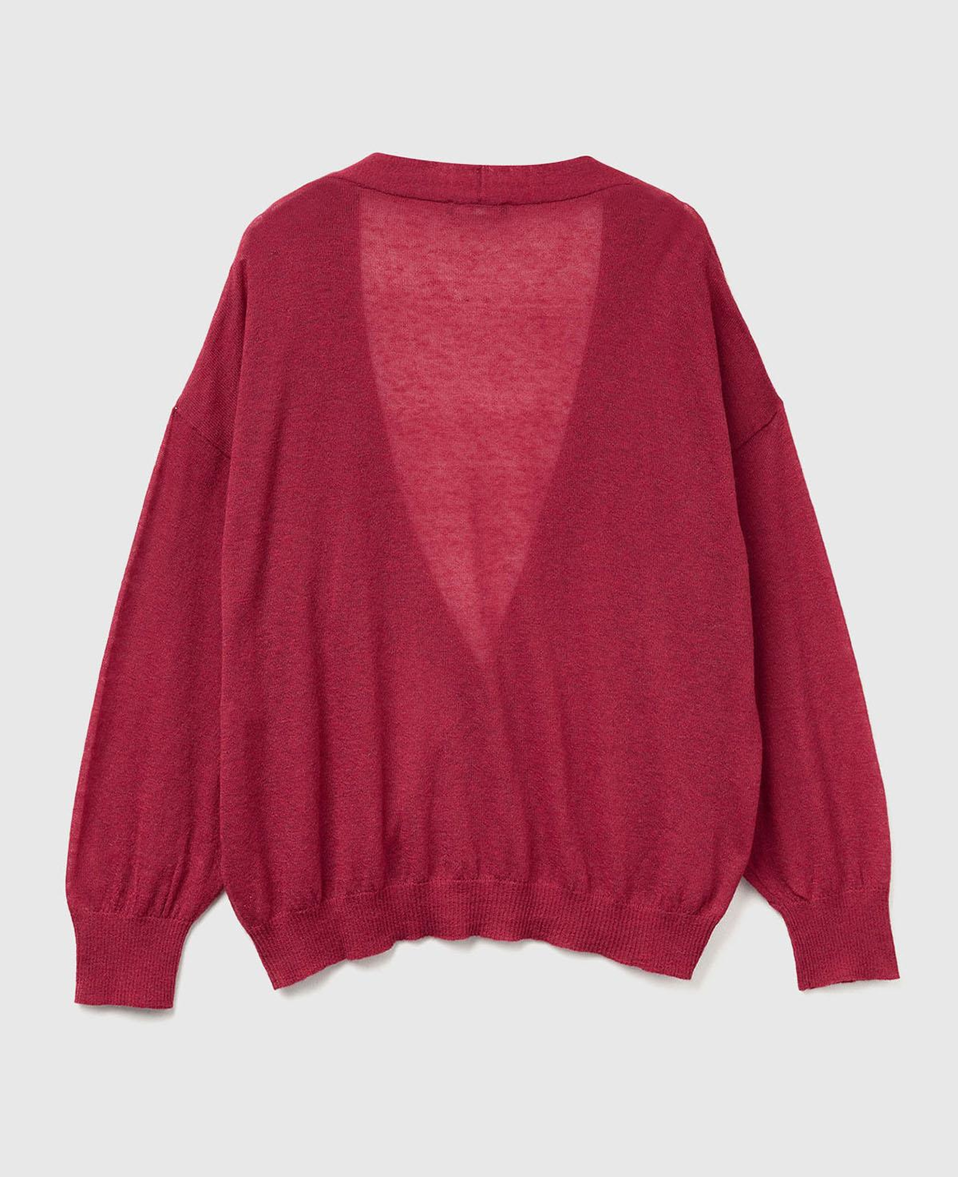 Kadın Fuşya Alpaka ve Yün Karışımlı Ribana Detaylı Düğmeli Hırka