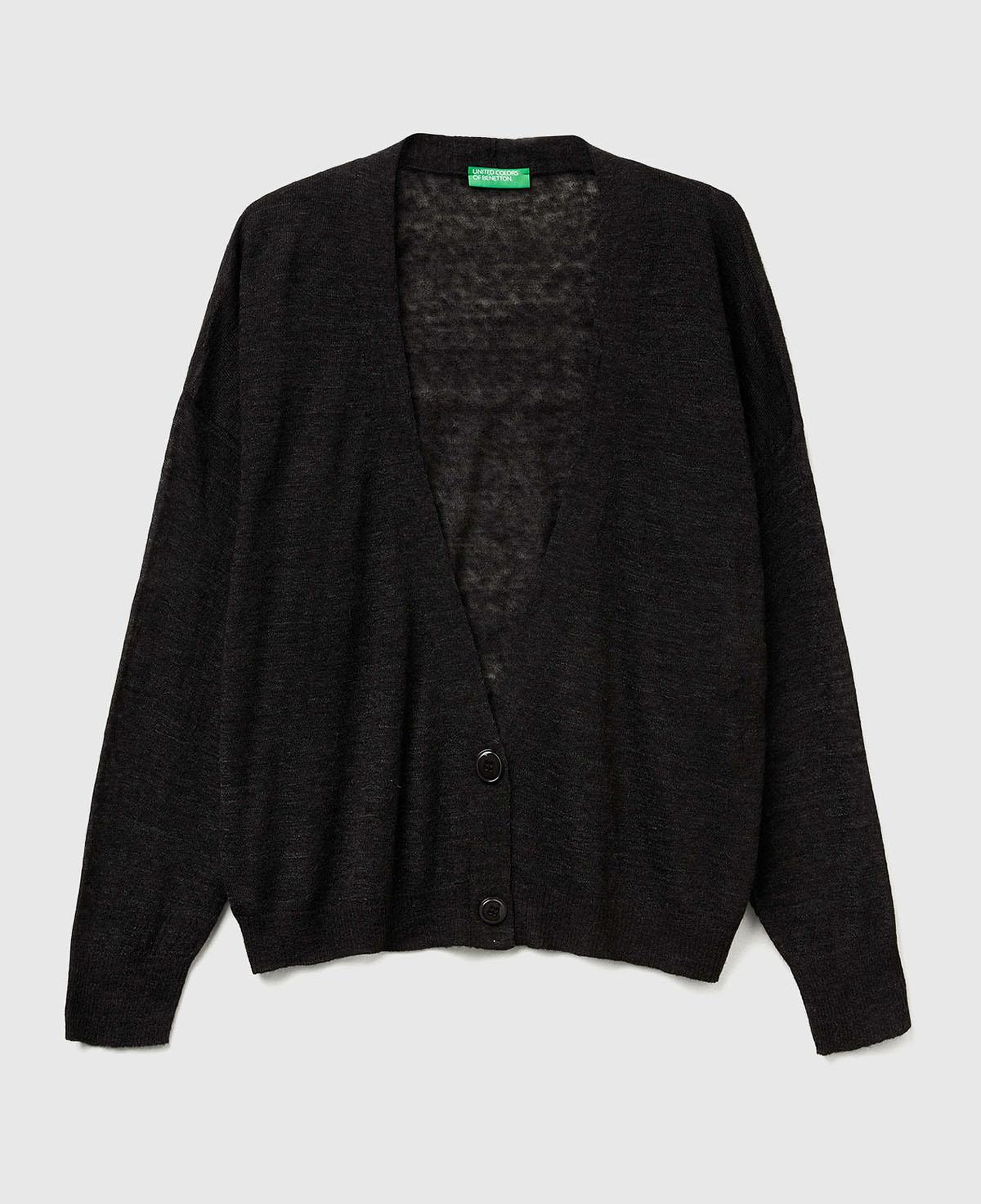 Kadın Siyah Alpaka ve Yün Karışımlı Ribana Detaylı Düğmeli Hırka