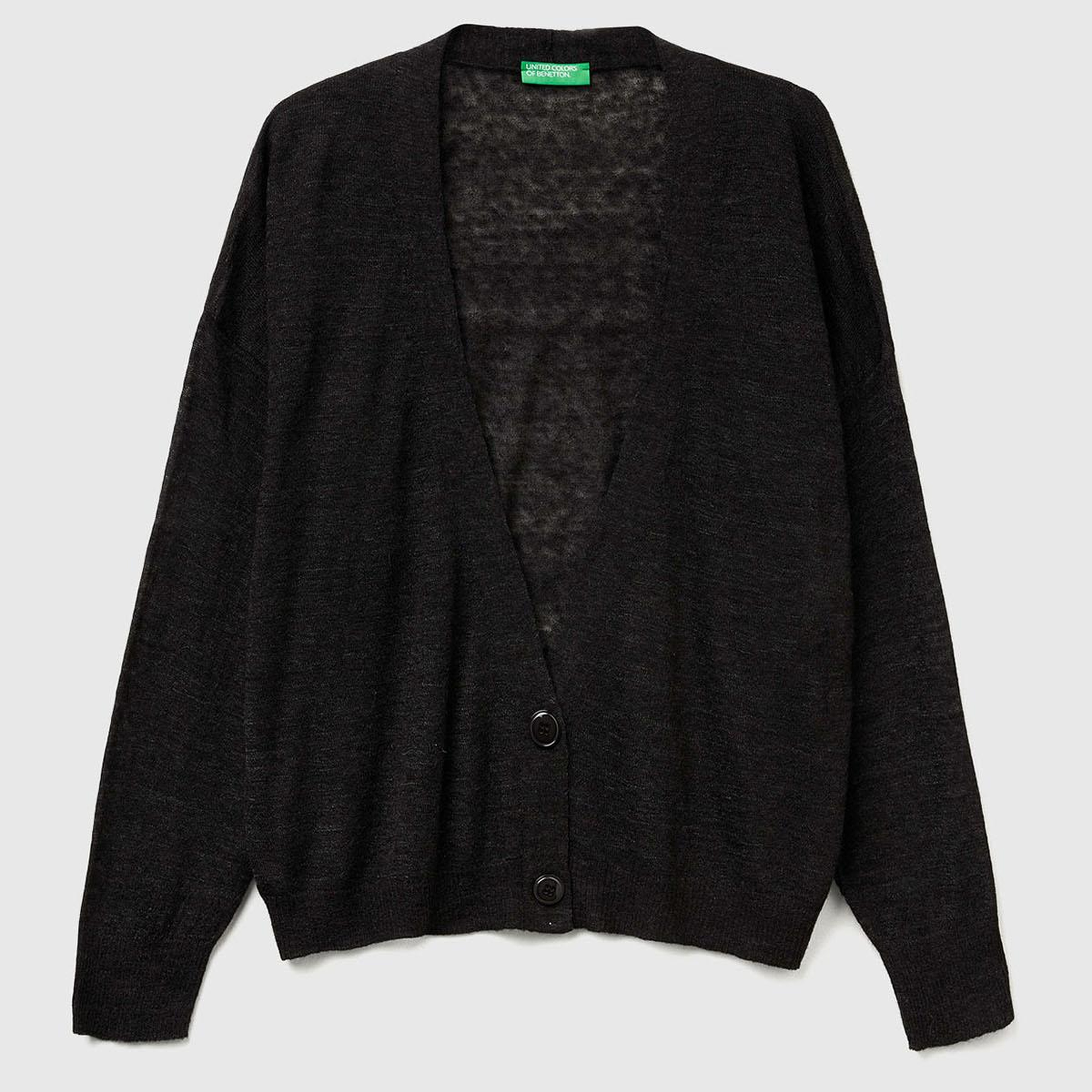 Kadın Siyah Alpaka ve Yün Karışımlı Ribana Detaylı Düğmeli Hırka