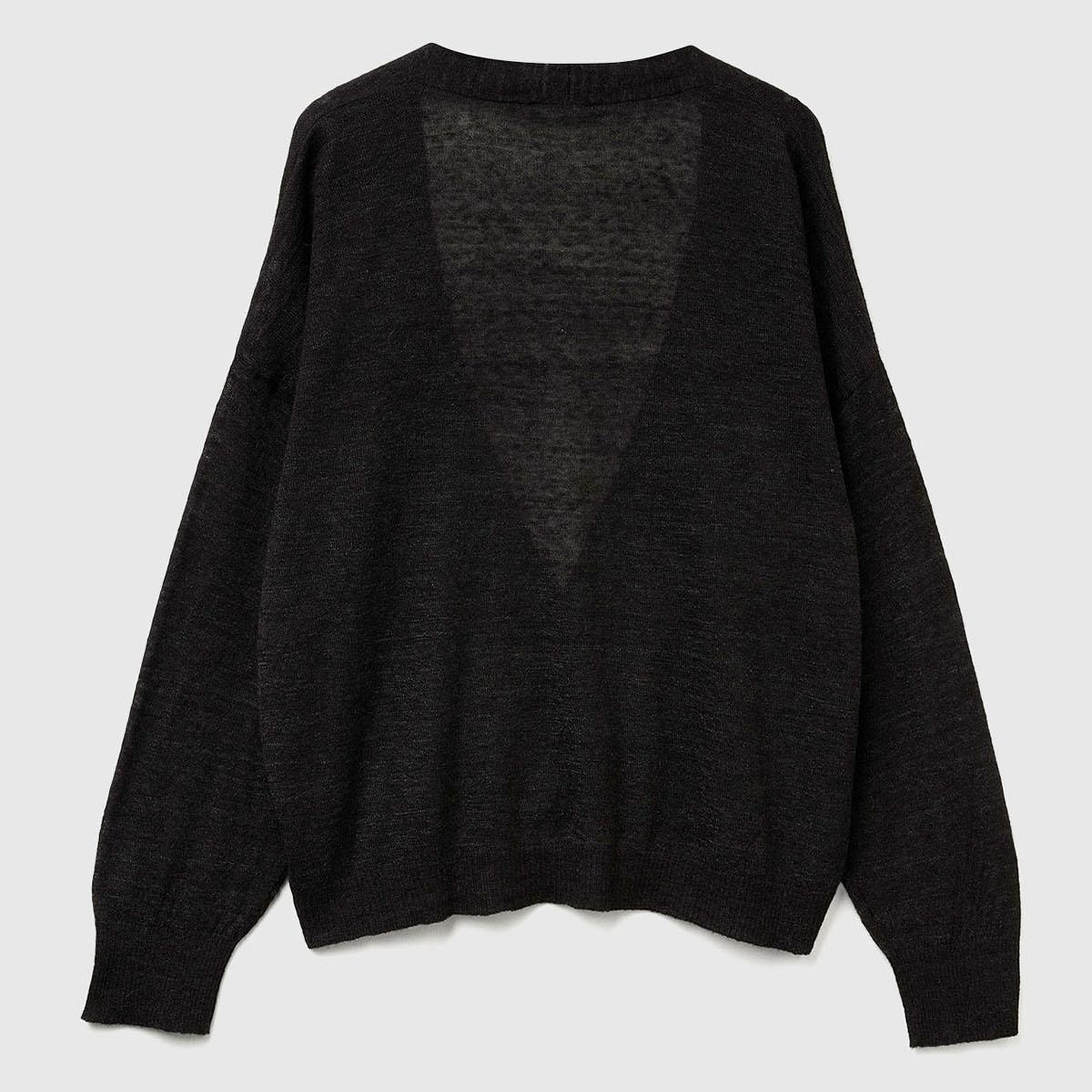 Kadın Siyah Alpaka ve Yün Karışımlı Ribana Detaylı Düğmeli Hırka