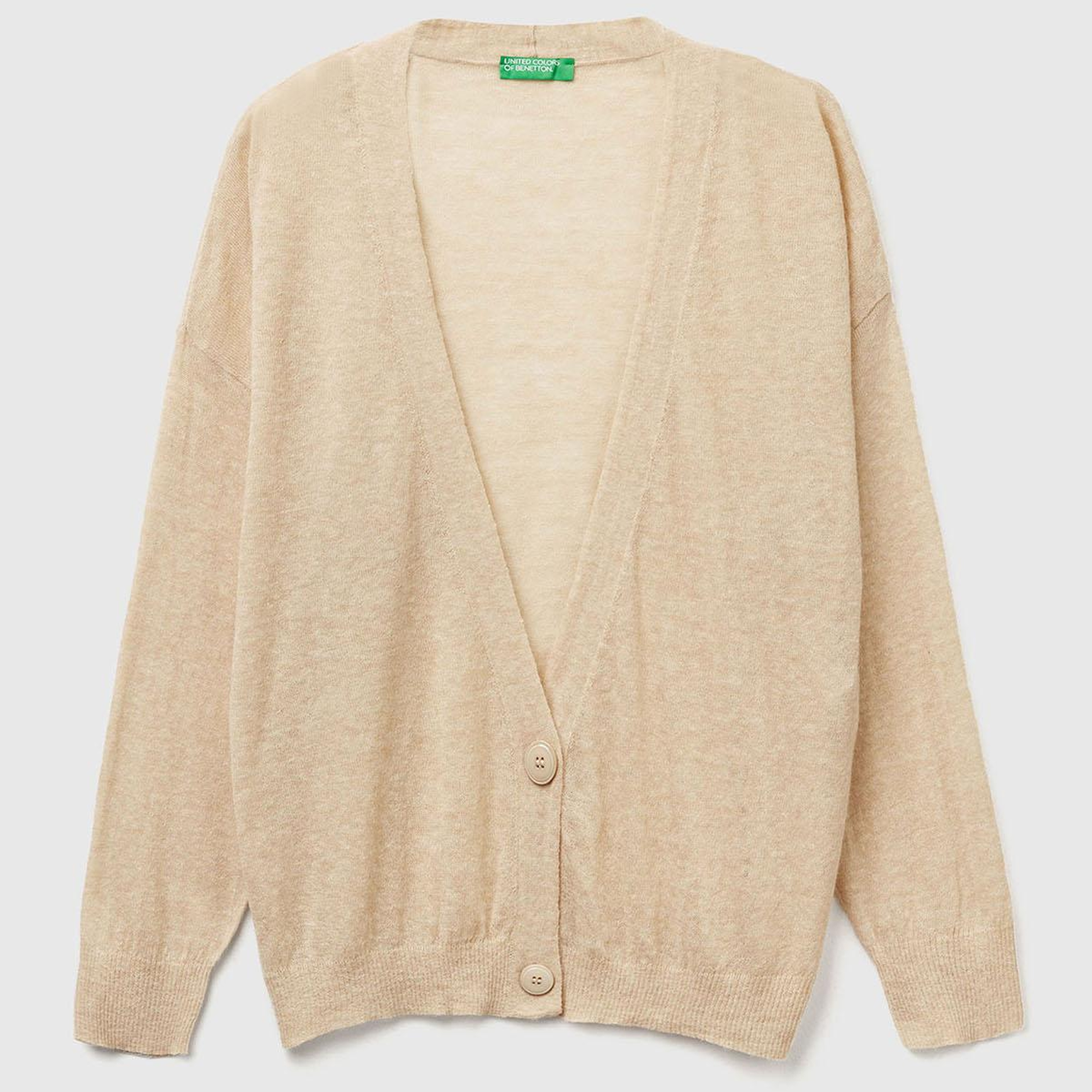 Kadın Ekru Alpaka ve Yün Karışımlı Ribana Detaylı Düğmeli Hırka