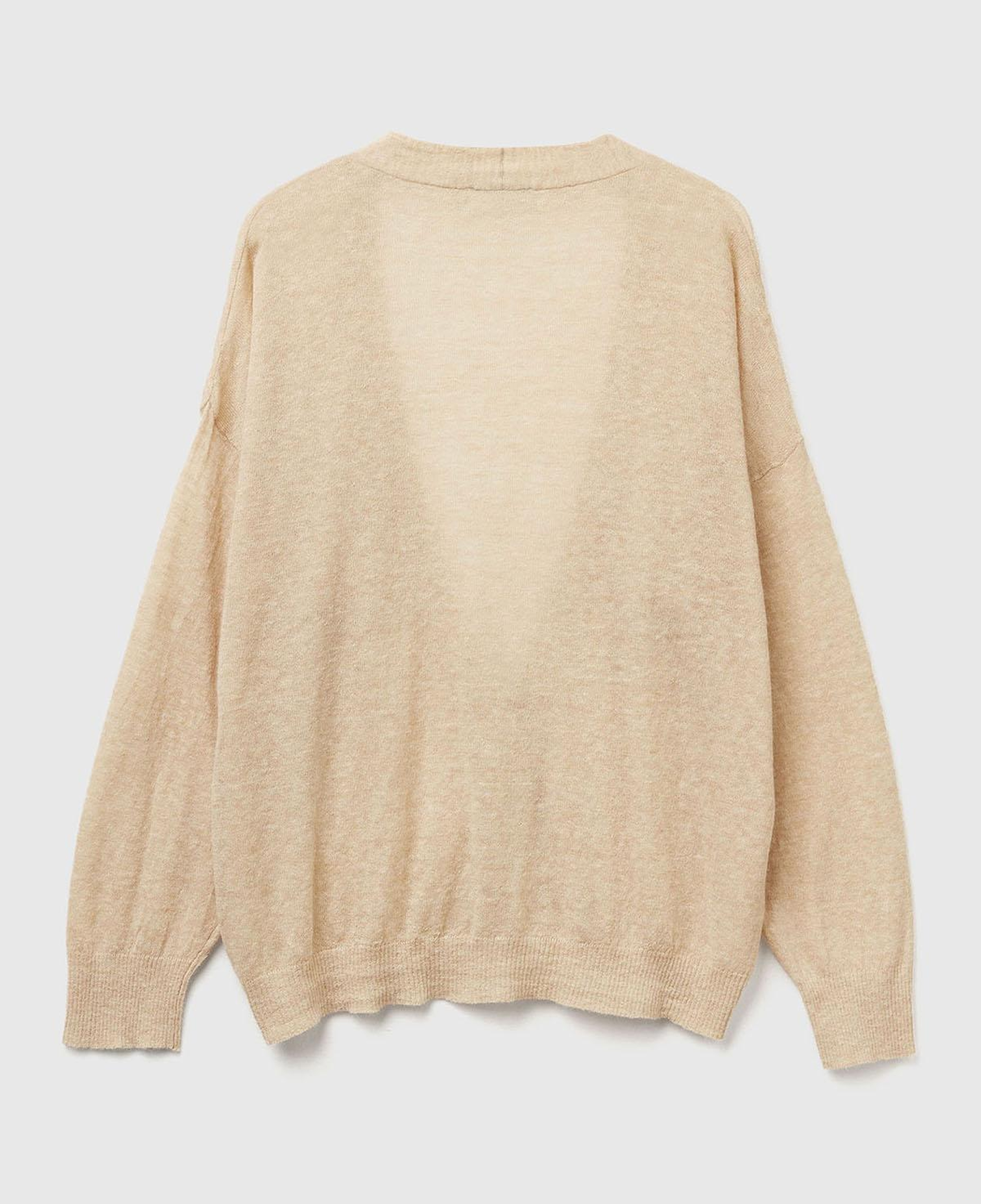 Kadın Ekru Alpaka ve Yün Karışımlı Ribana Detaylı Düğmeli Hırka