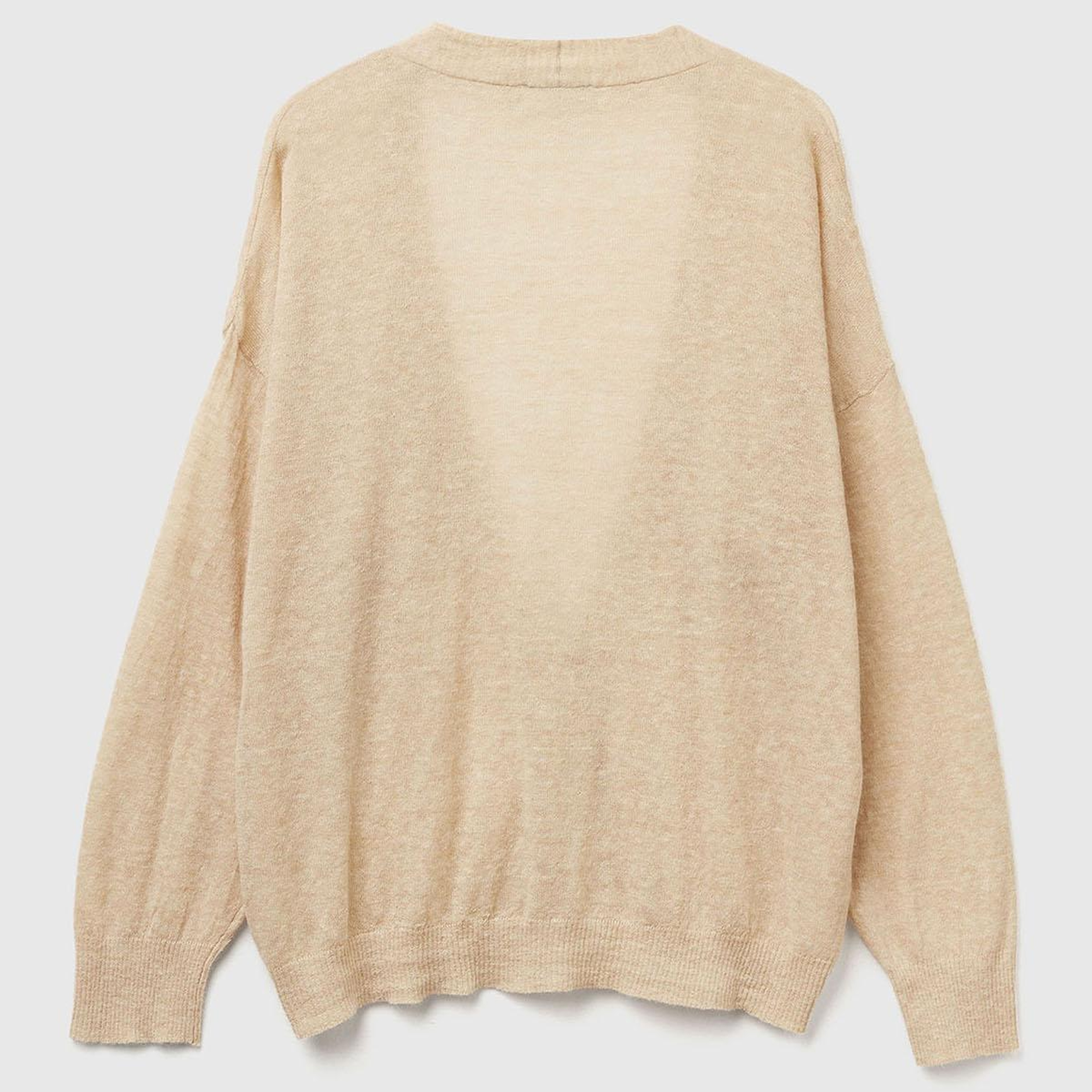 Kadın Ekru Alpaka ve Yün Karışımlı Ribana Detaylı Düğmeli Hırka