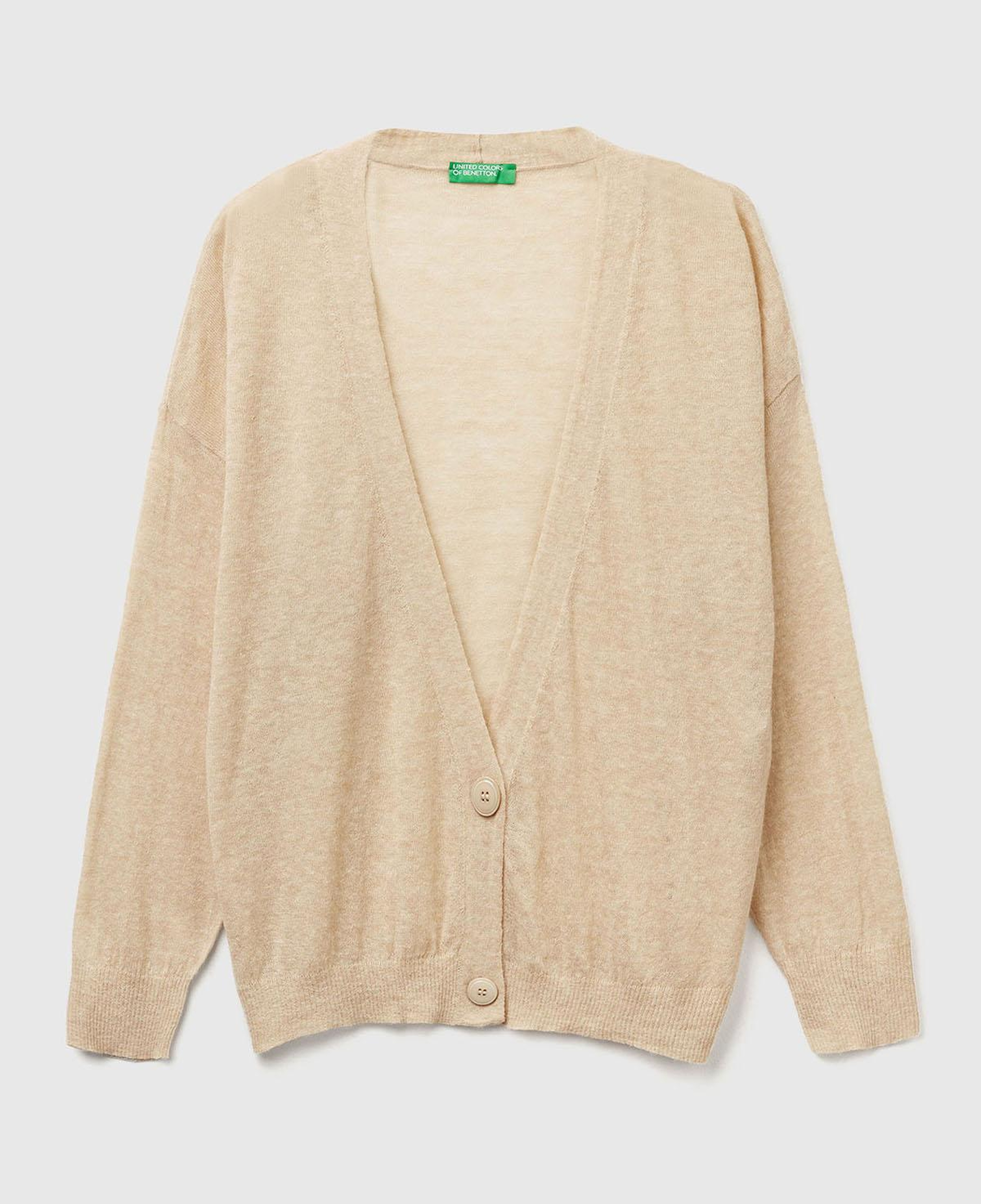 Kadın Ekru Alpaka ve Yün Karışımlı Ribana Detaylı Düğmeli Hırka