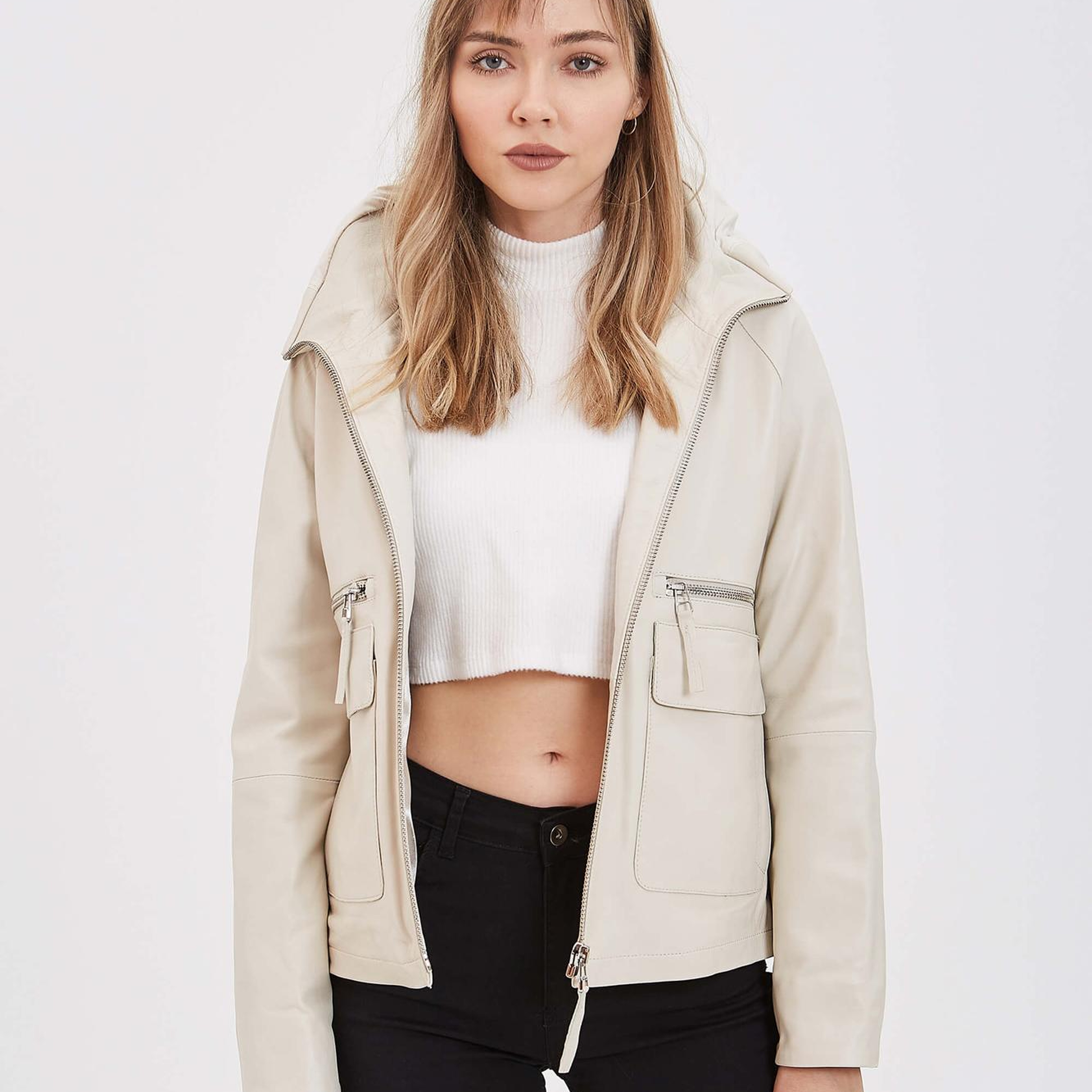 Tamer Tanca Kadın Hakiki Deri Bej Deri Mont