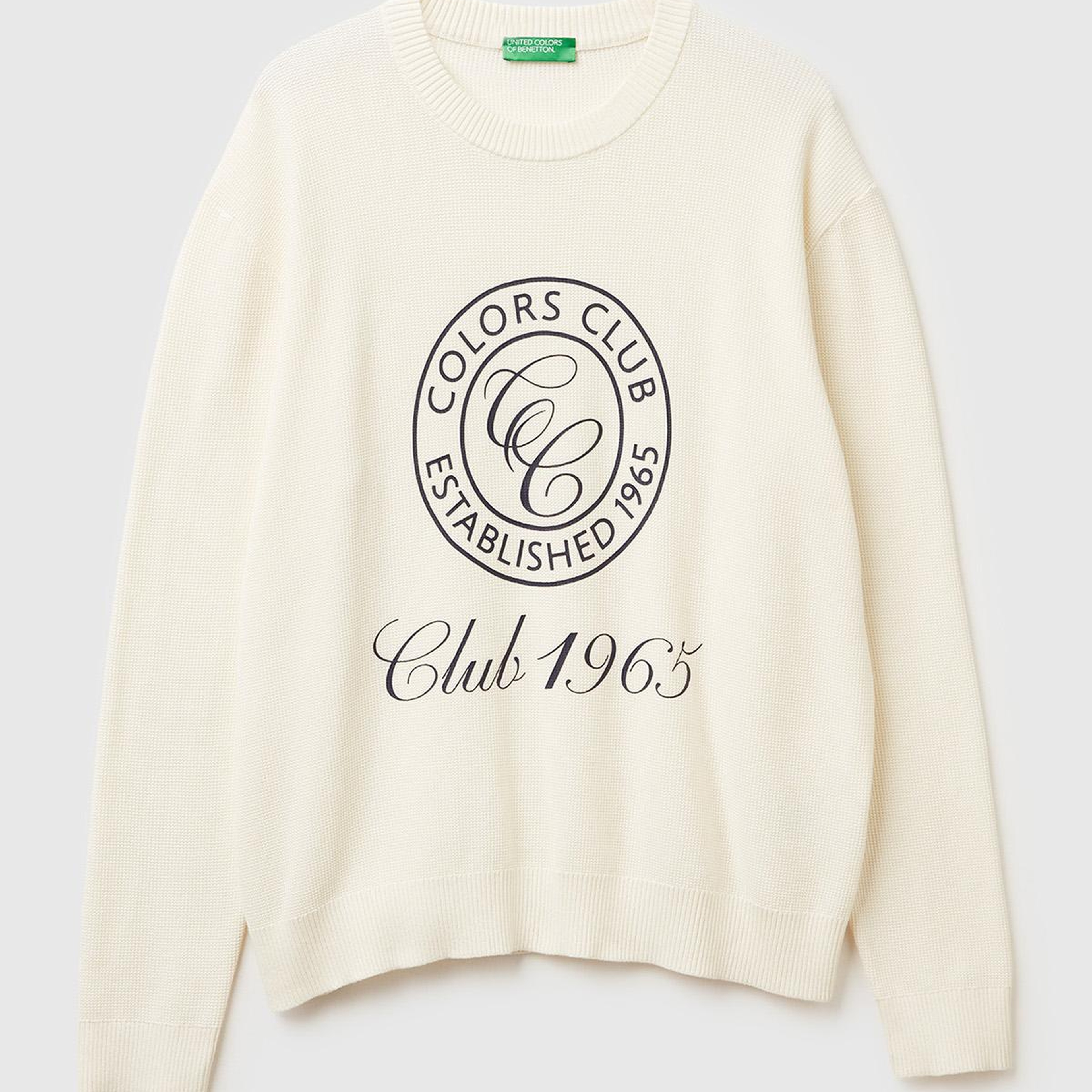 Erkek Krem %100 Koton_Bisiklet Yaka Rahat Kalıp Kazak