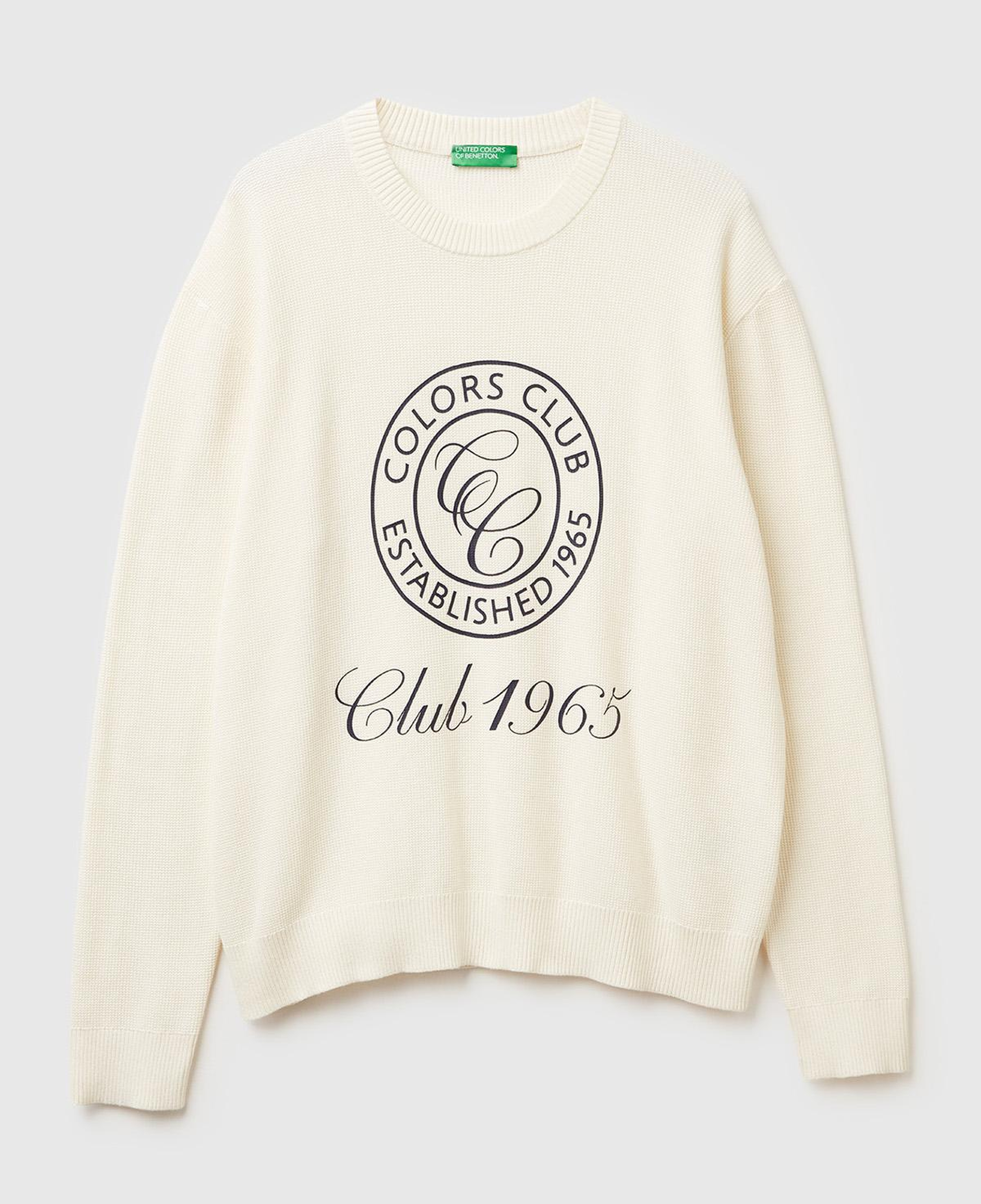 Erkek Krem %100 Koton_Bisiklet Yaka Rahat Kalıp Kazak