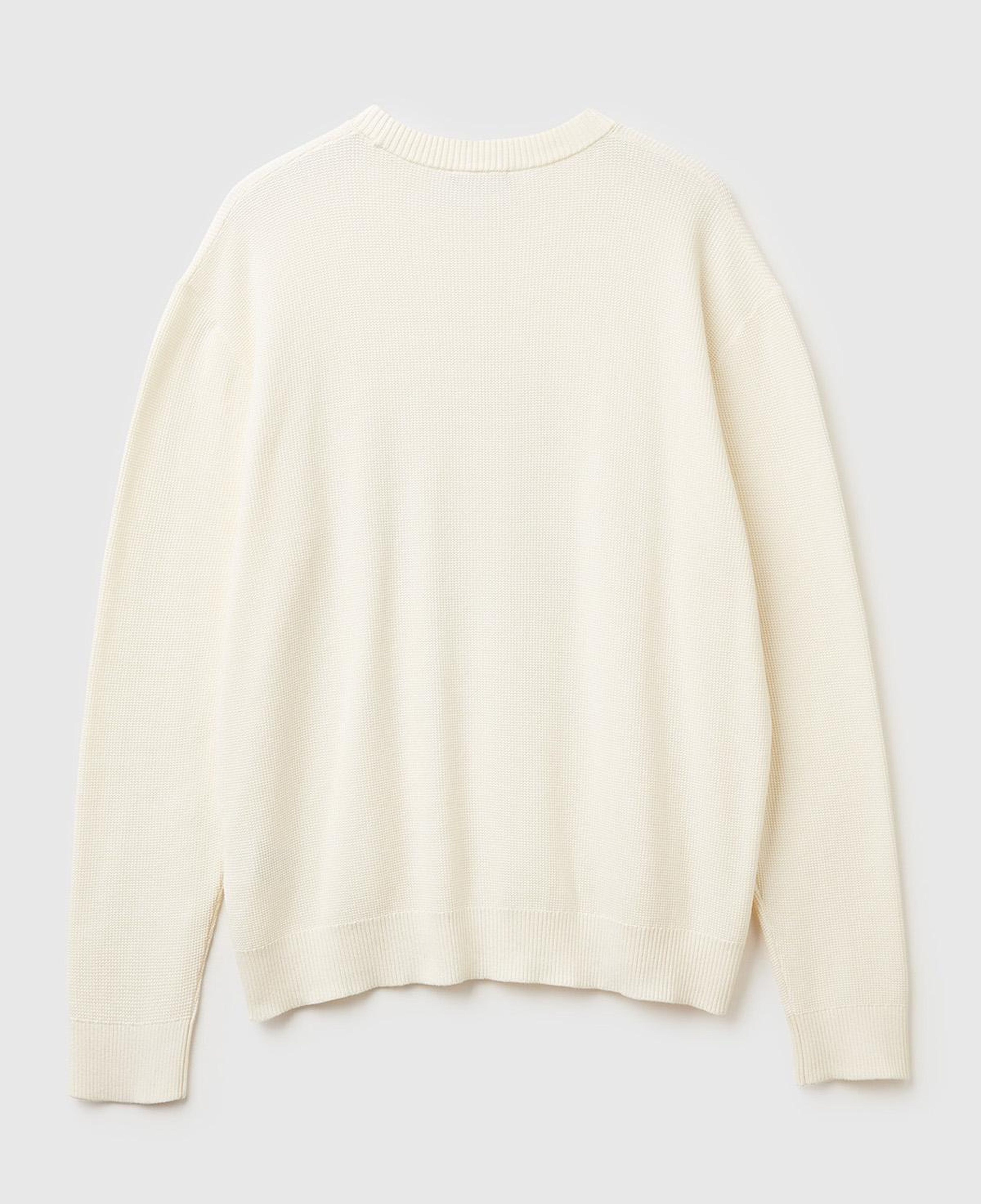 Erkek Krem %100 Koton_Bisiklet Yaka Rahat Kalıp Kazak