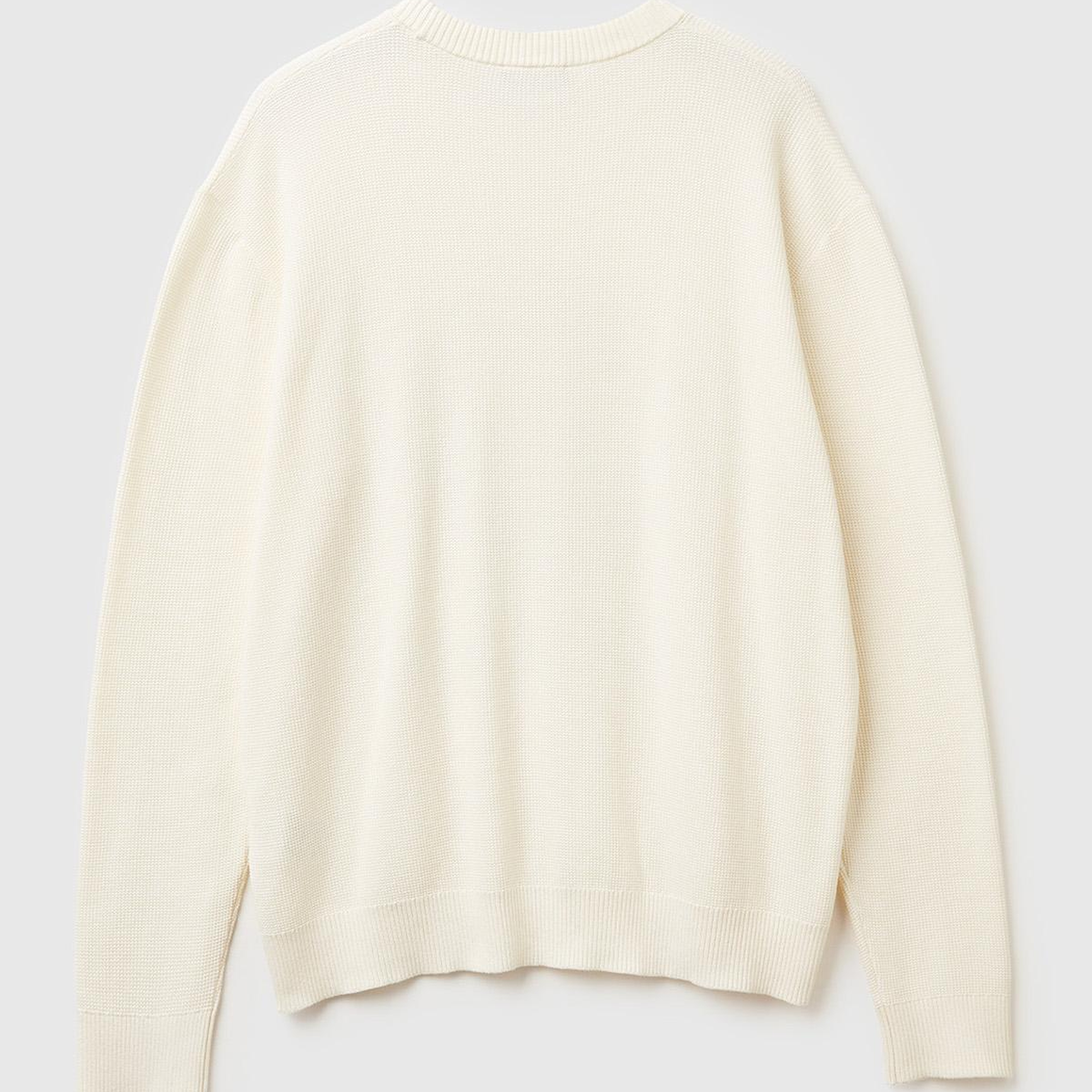 Erkek Krem %100 Koton_Bisiklet Yaka Rahat Kalıp Kazak